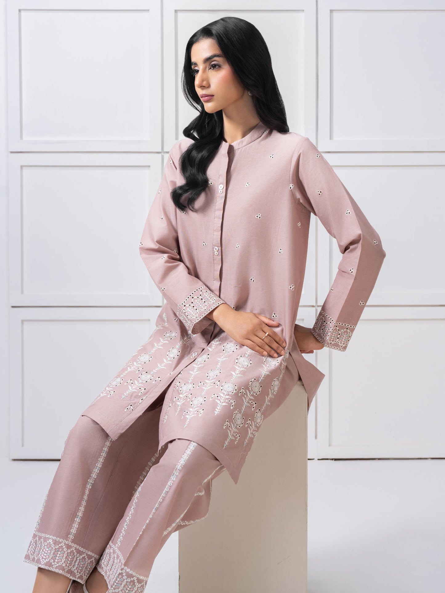 Cambric Co-Ord Set-Embroidered (Pret)