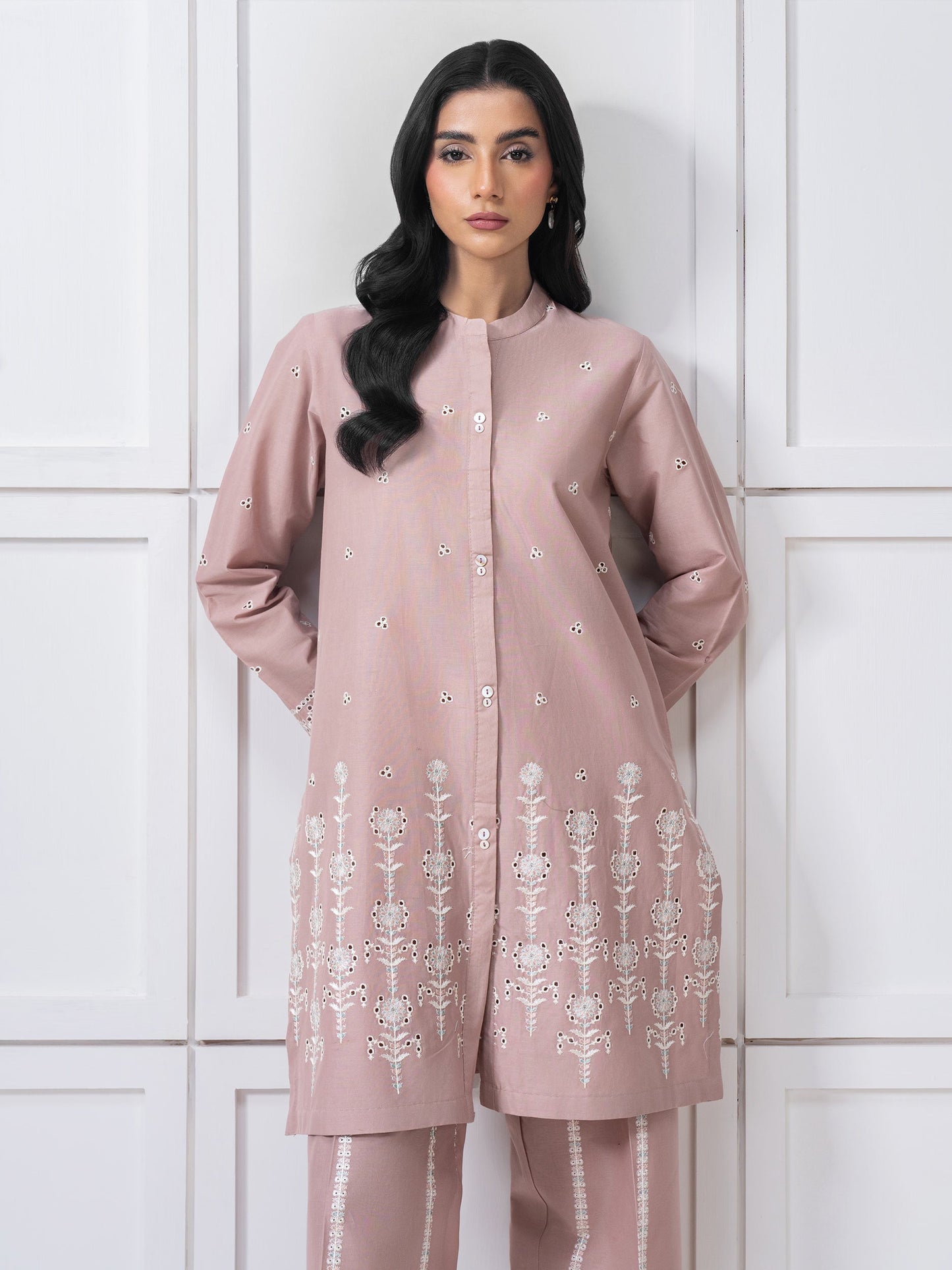 Cambric Co-Ord Set-Embroidered (Pret)