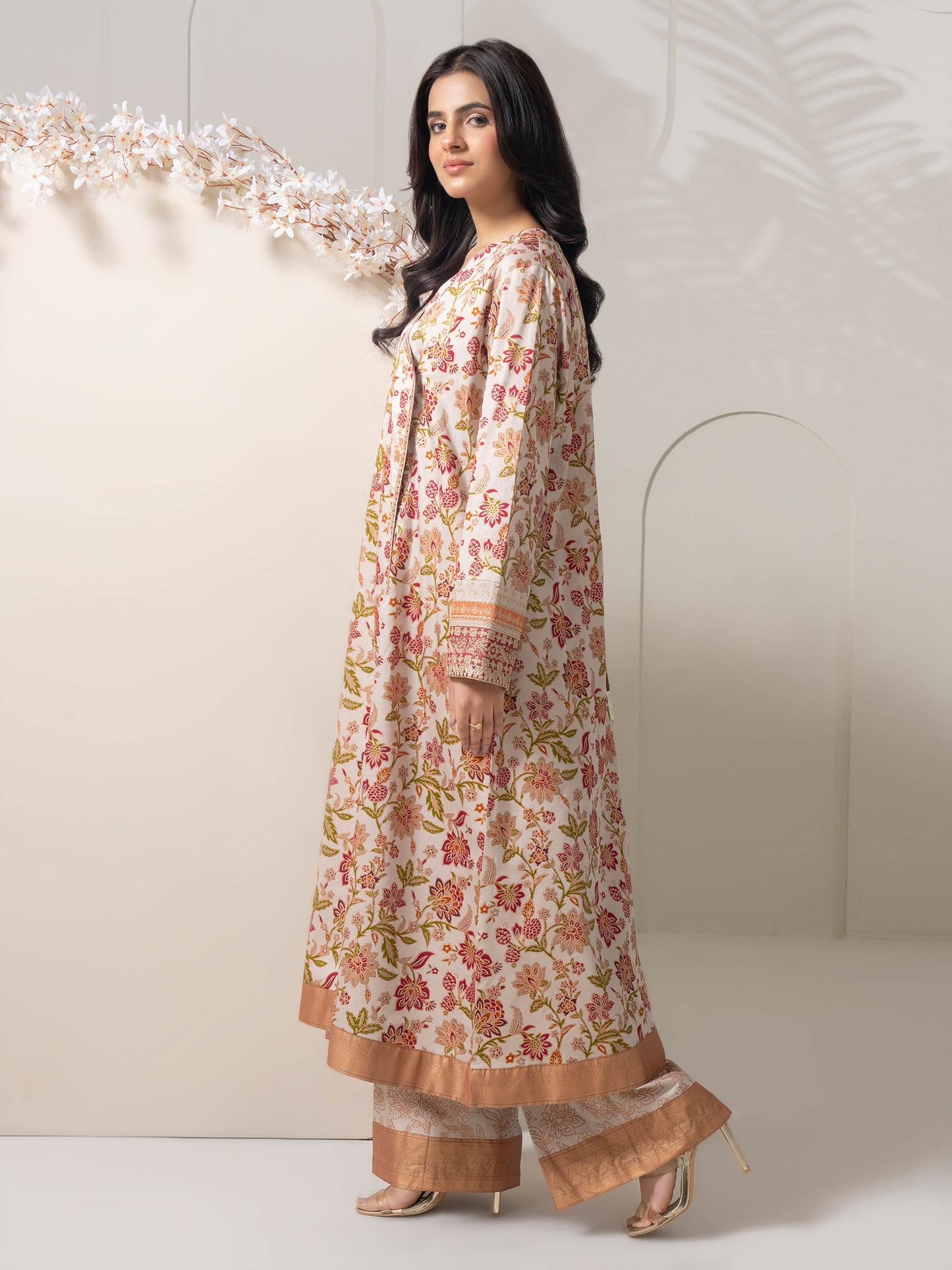 2 Piece Satin Suit-Embroidered (Pret)