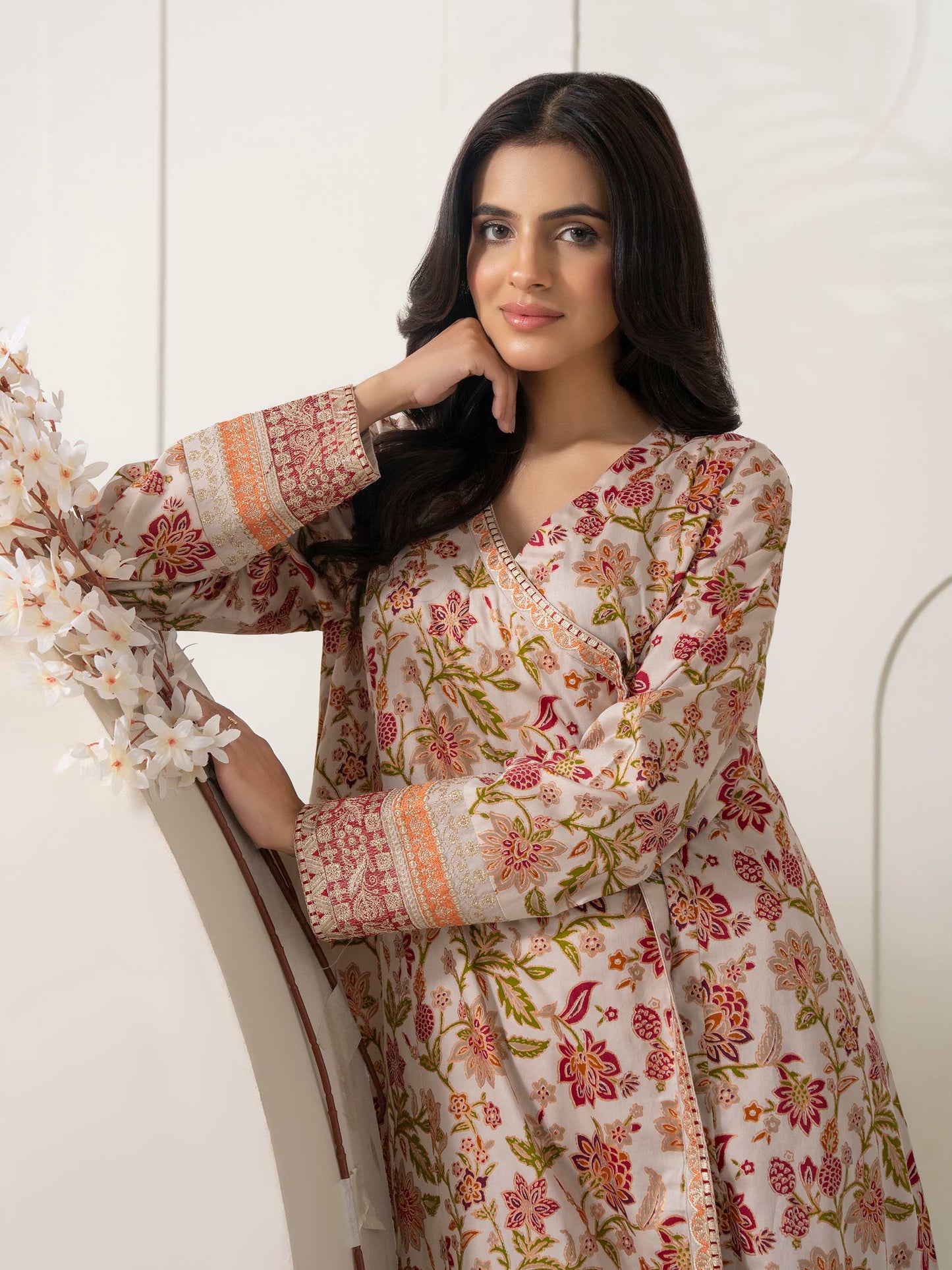 2 Piece Satin Suit-Embroidered (Pret)