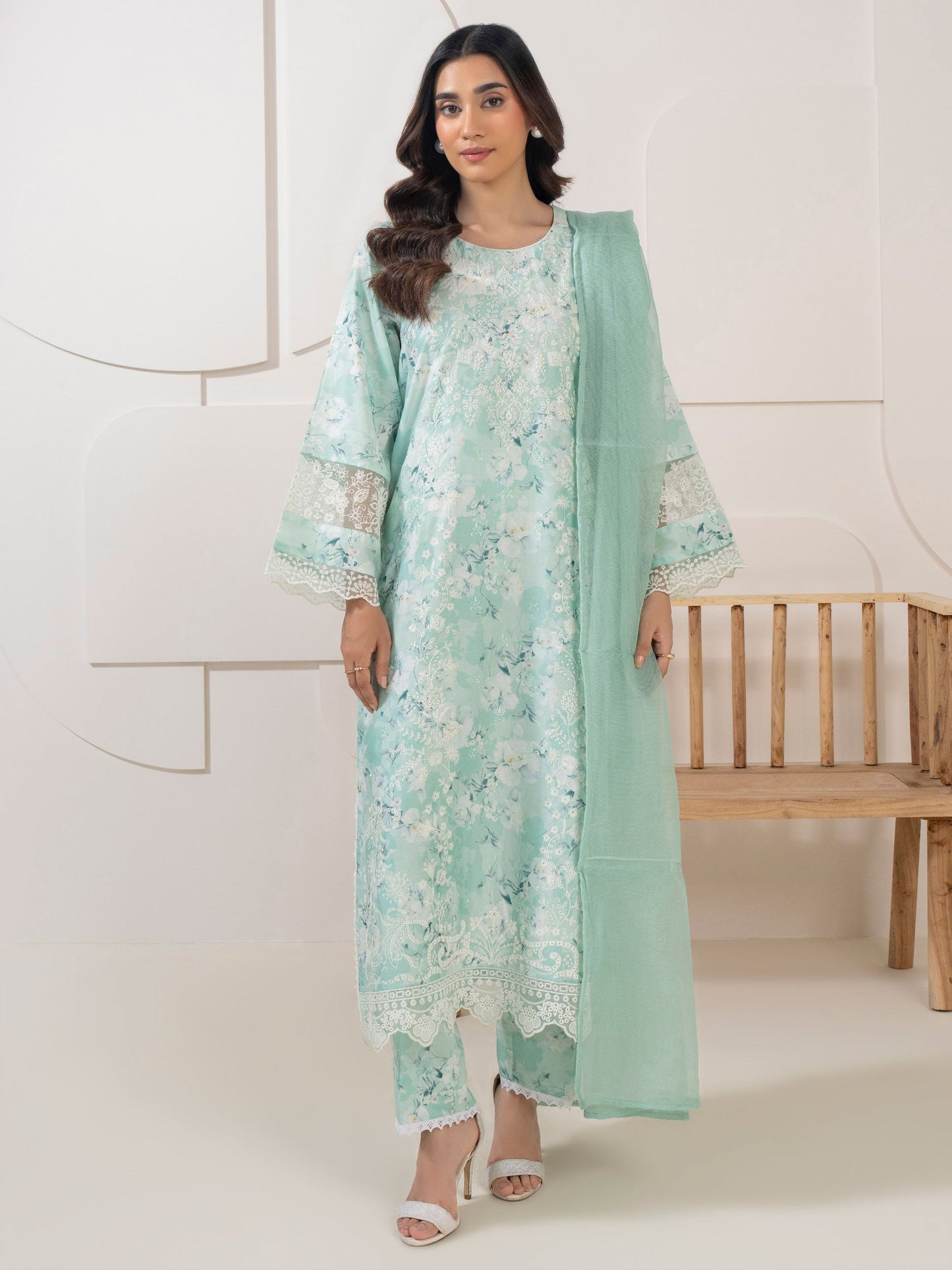 3 Piece Satin Suit-Embroidered (Pret)