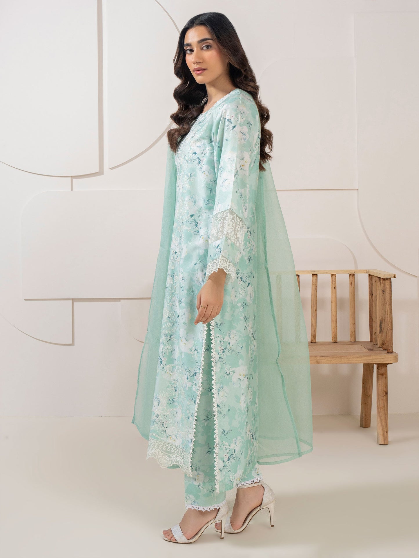 3 Piece Satin Suit-Embroidered (Pret)