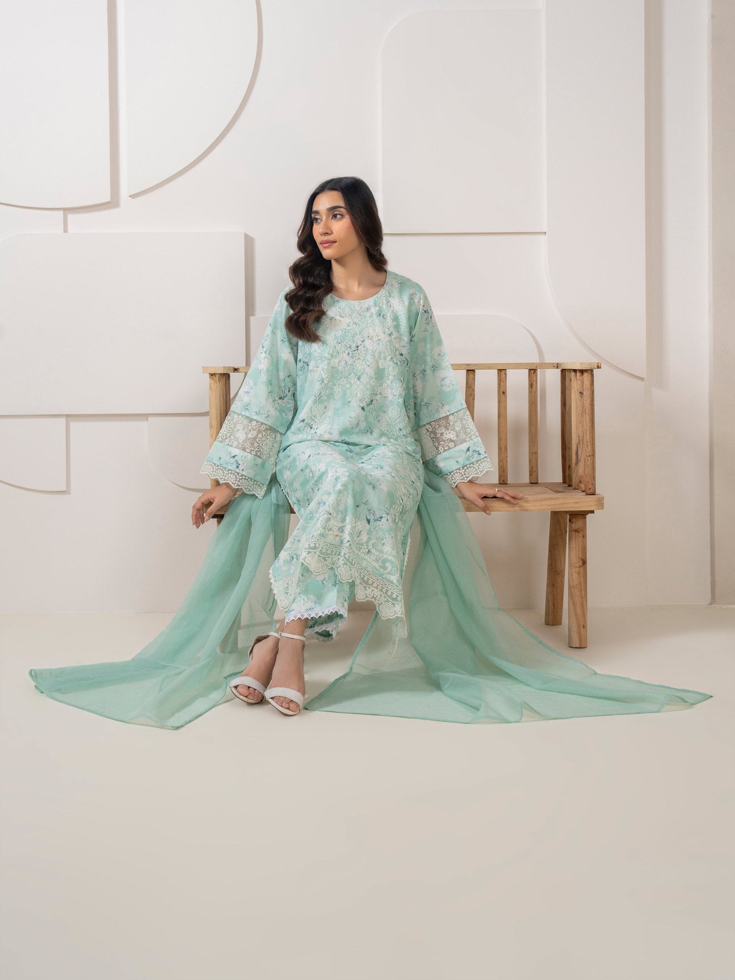 3 Piece Satin Suit-Embroidered (Pret)