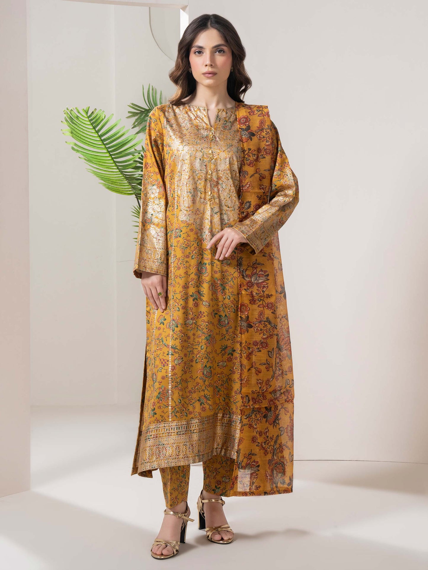3 Piece Satin Suit-Paste Print (Pret)