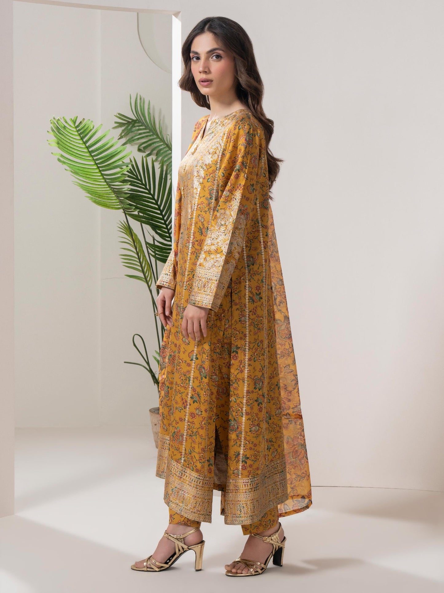 3 Piece Satin Suit-Paste Print (Pret)