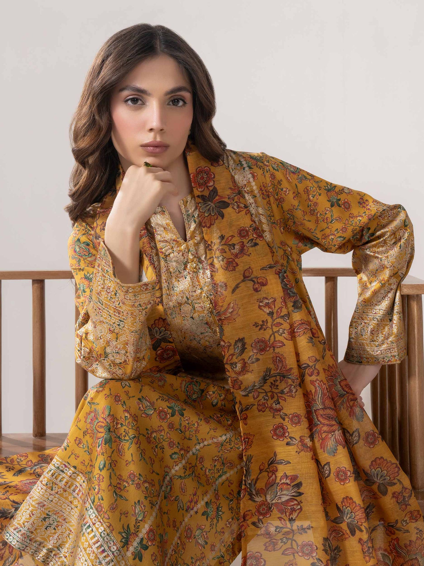 3 Piece Satin Suit-Paste Print (Pret)