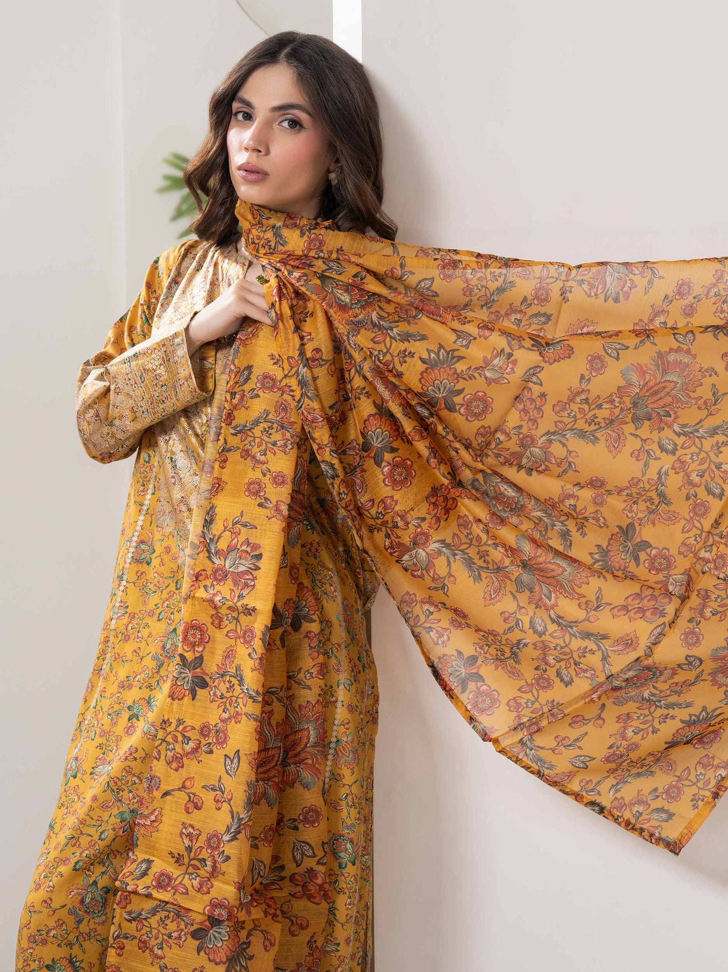 3 Piece Satin Suit-Paste Print (Pret)