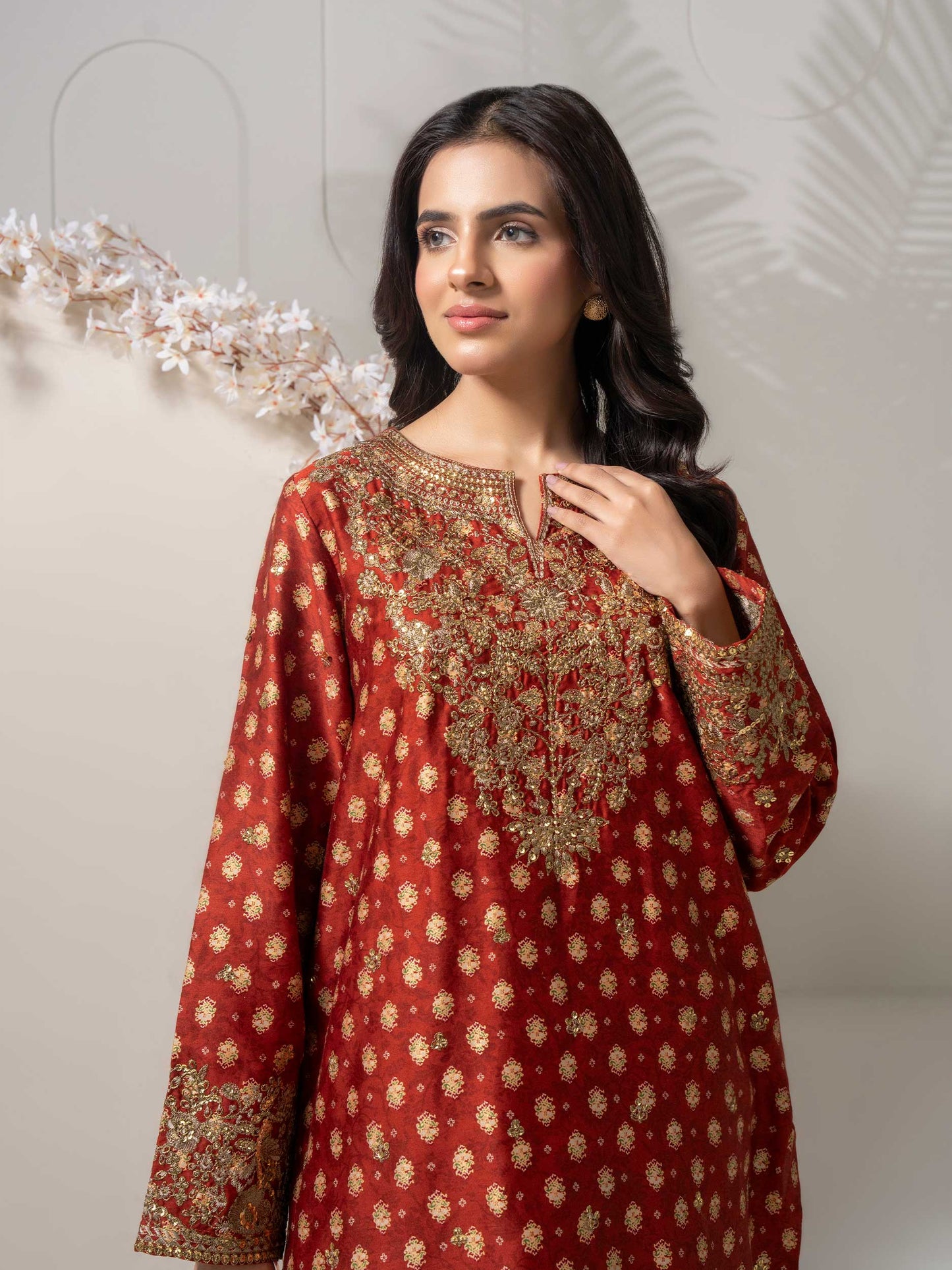 2 Piece Satin Suit-Paste Print (Pret)
