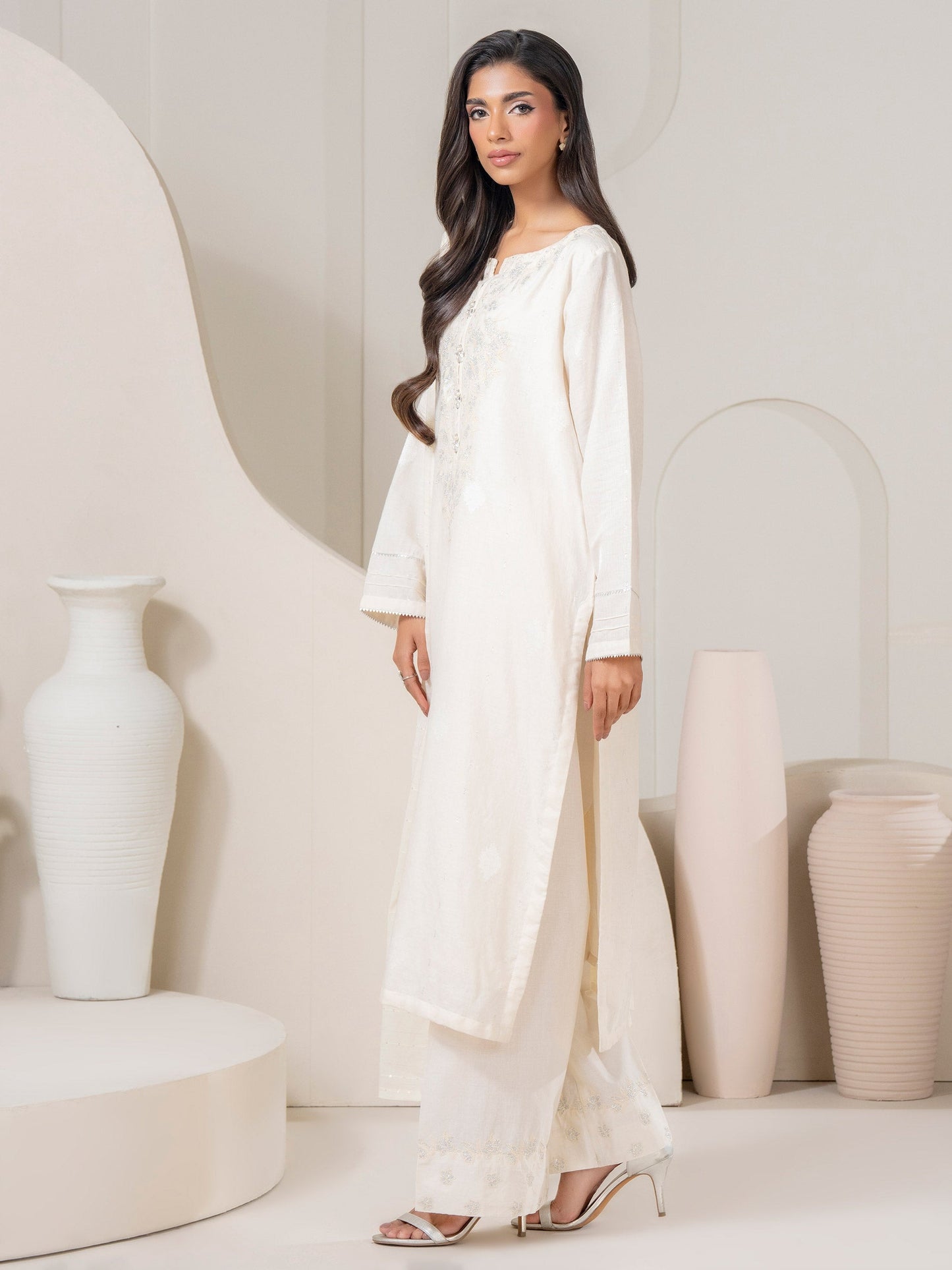 3 Piece Jacquard Suit-Embroidered (Pret)