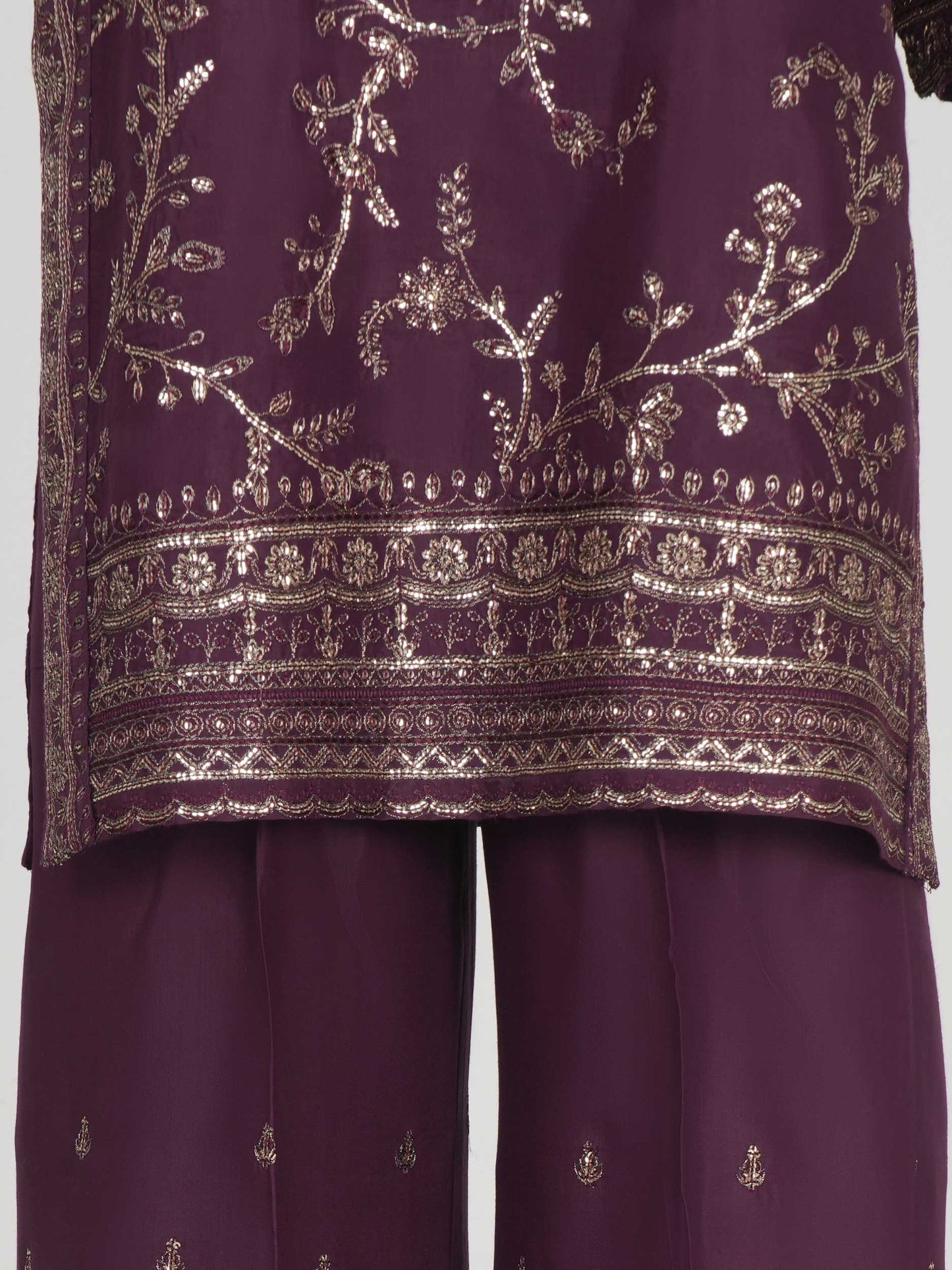 3 Piece Raw Silk Suit- Embroidered (Pret)