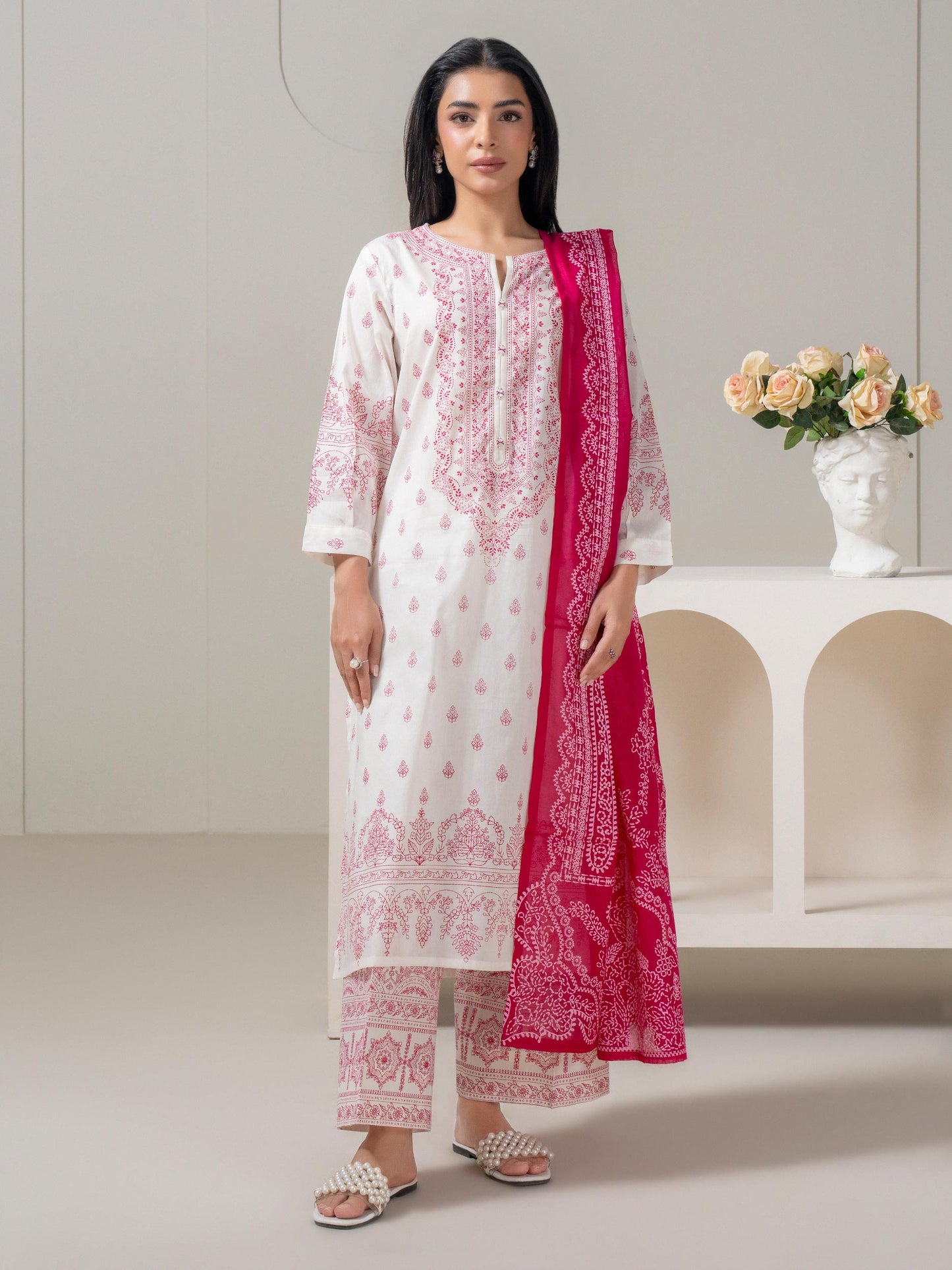 3 Piece Lawn Suit-Paste-Print (Pret)
