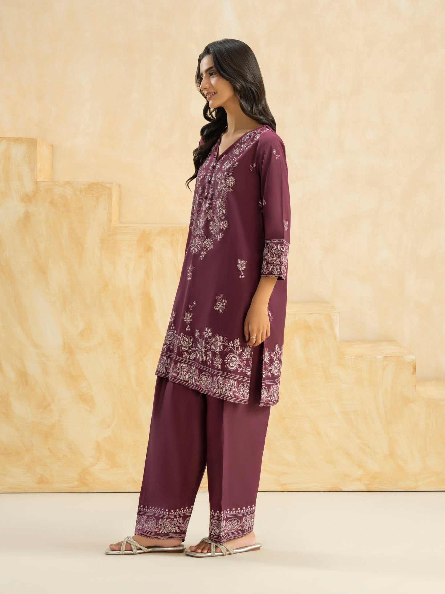 2 Piece Cambric Suit-Paste Print (Pret)