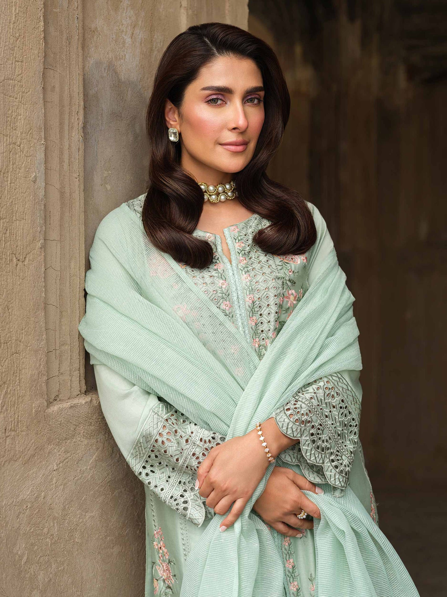 3 Piece Satin Suit-Embroidered (Pret)
