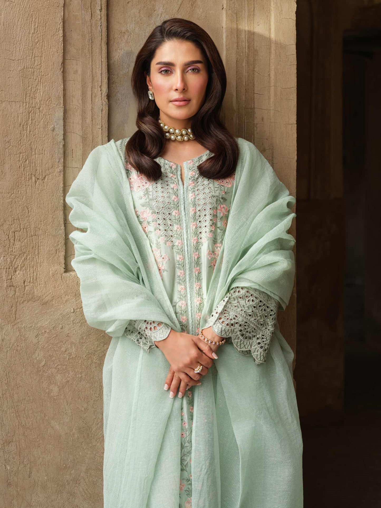 3 Piece Satin Suit-Embroidered (Pret)