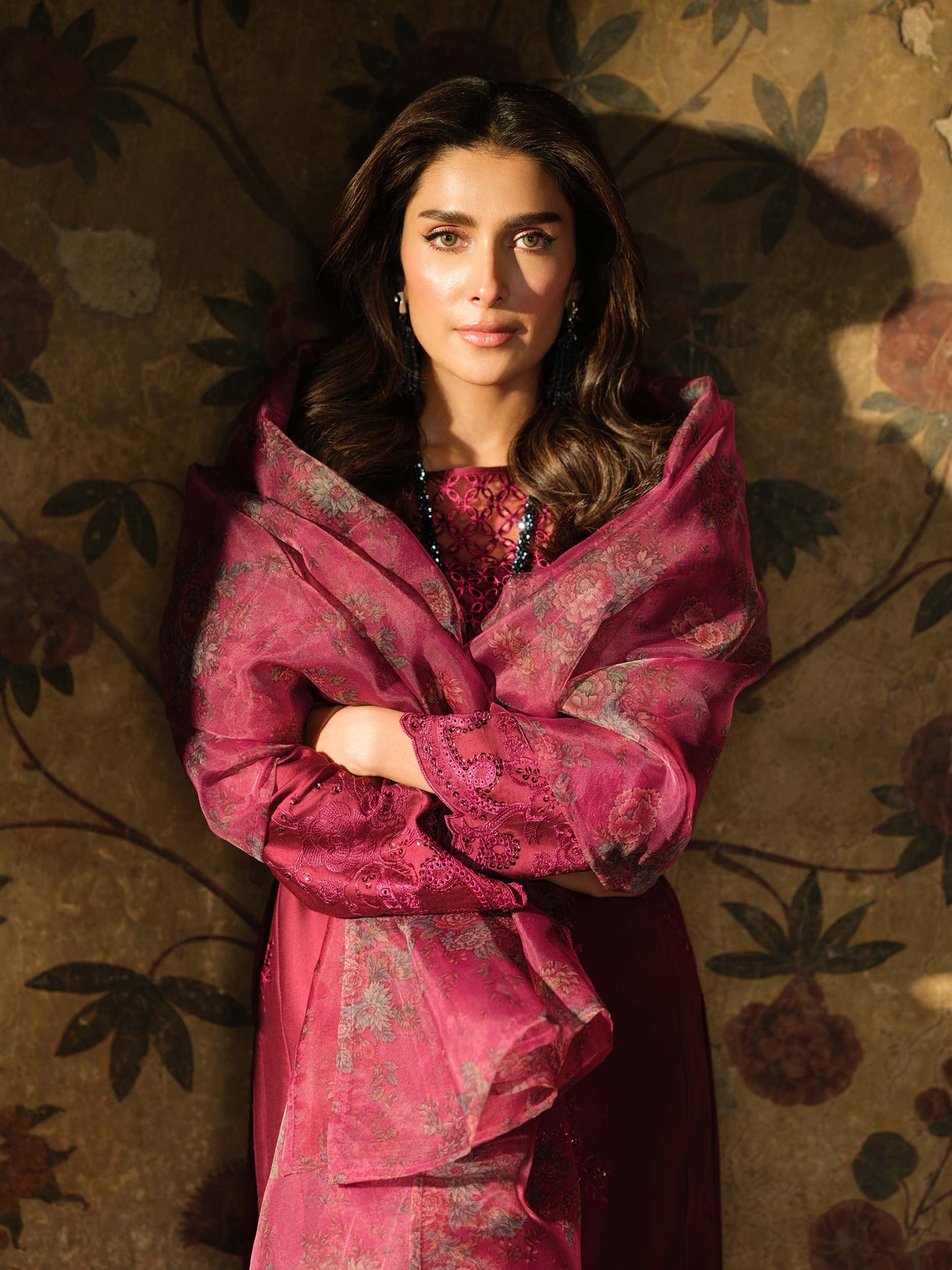 3 Piece Satin Suit-Embroidered (Pret)