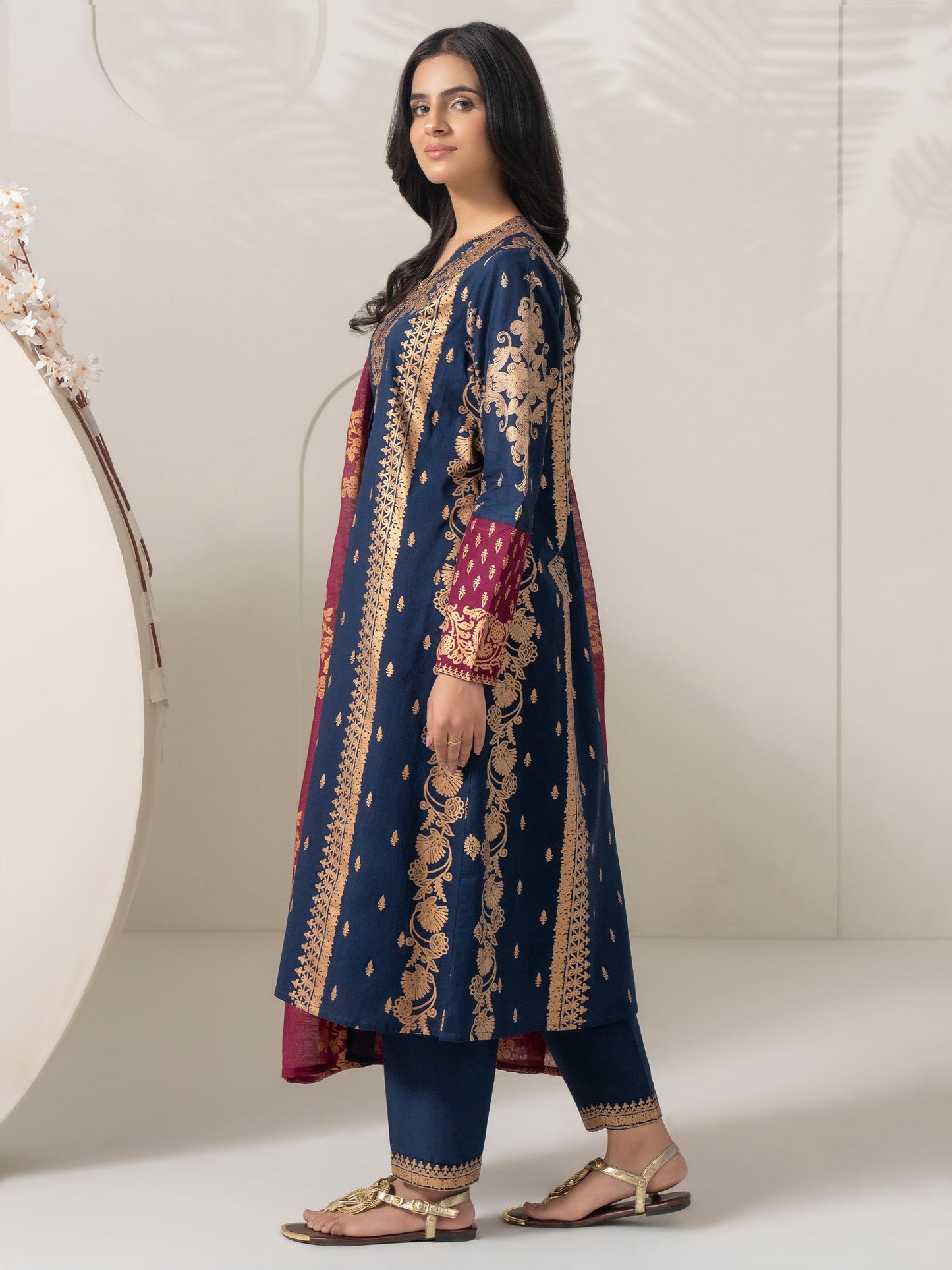 3 Piece Cambric Suit-Embellished (Pret)