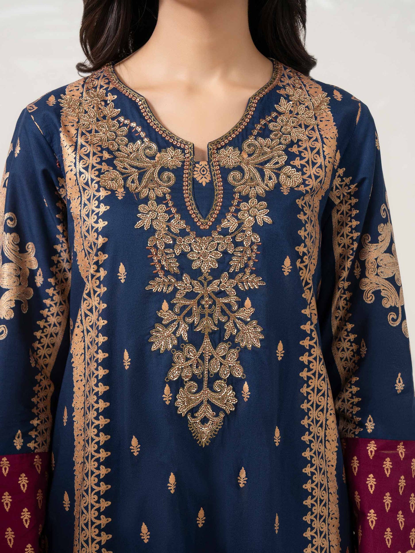 3 Piece Cambric Suit-Embellished (Pret)