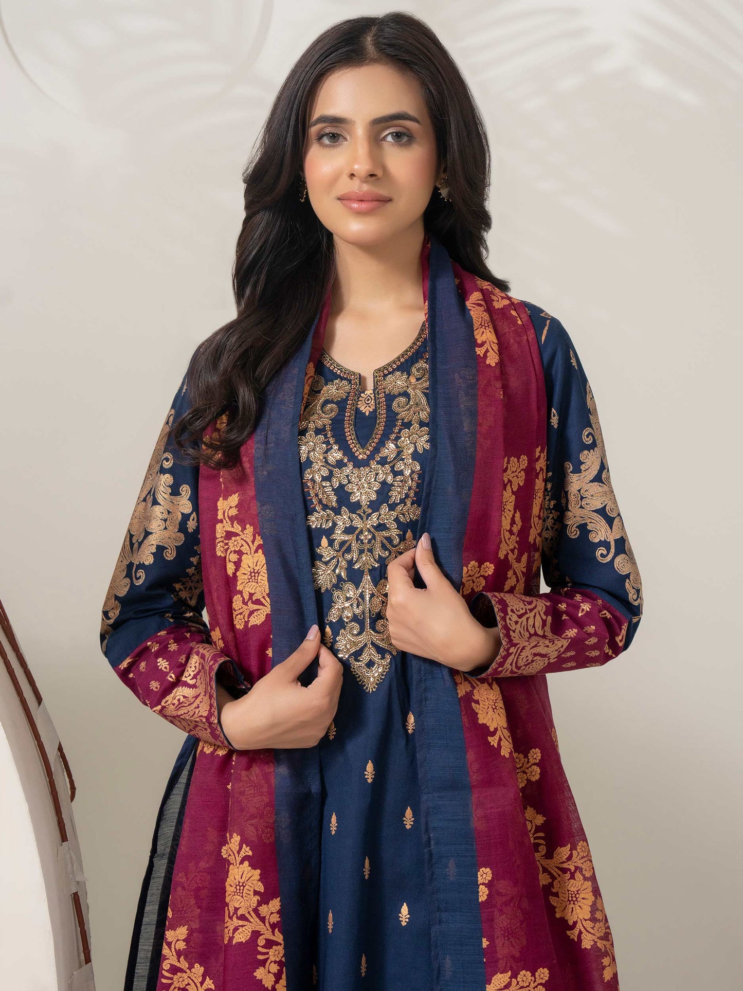 3 Piece Cambric Suit-Embellished (Pret)