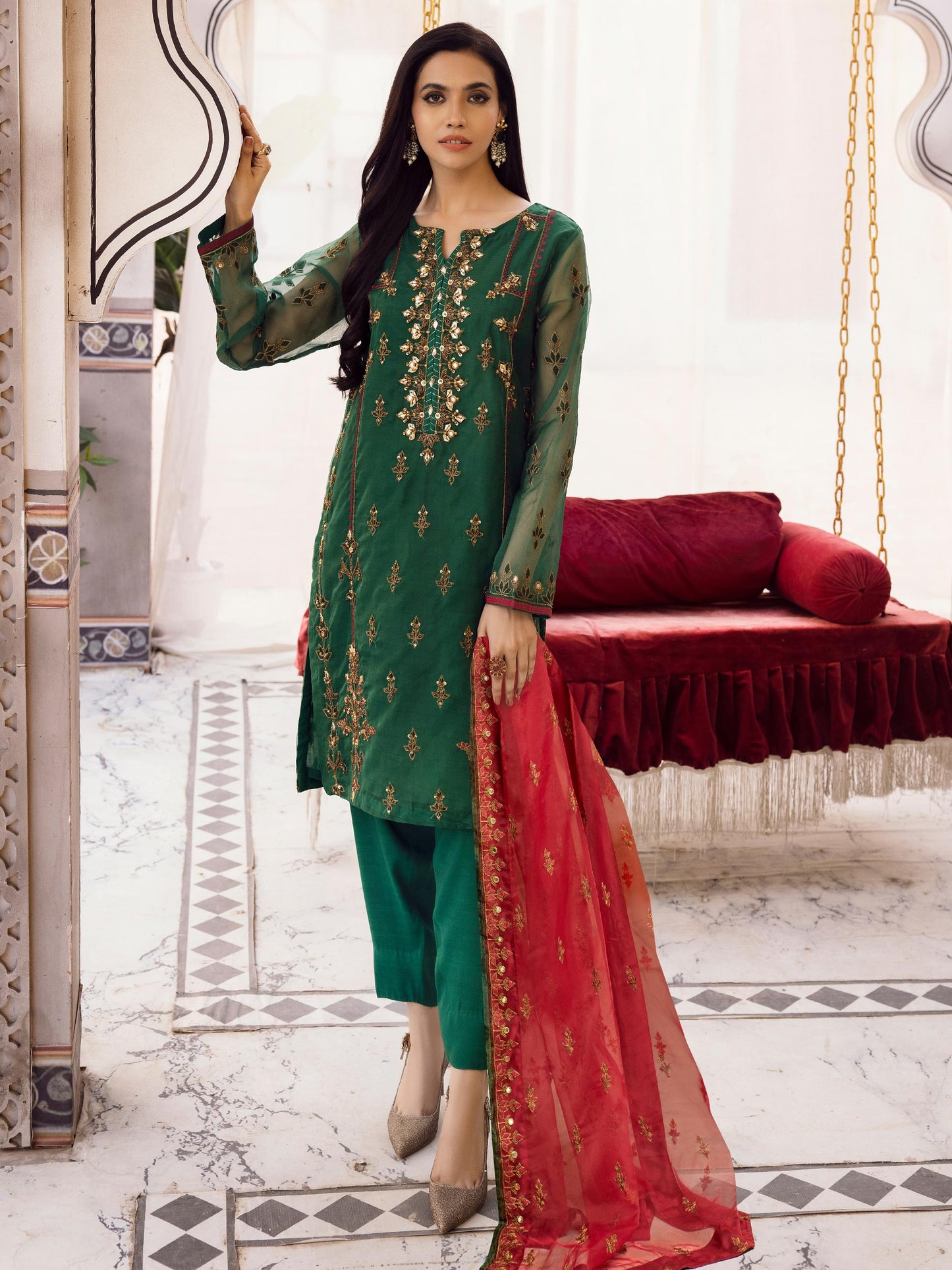 3 Piece Organza Suit-Embroidered (Pret)