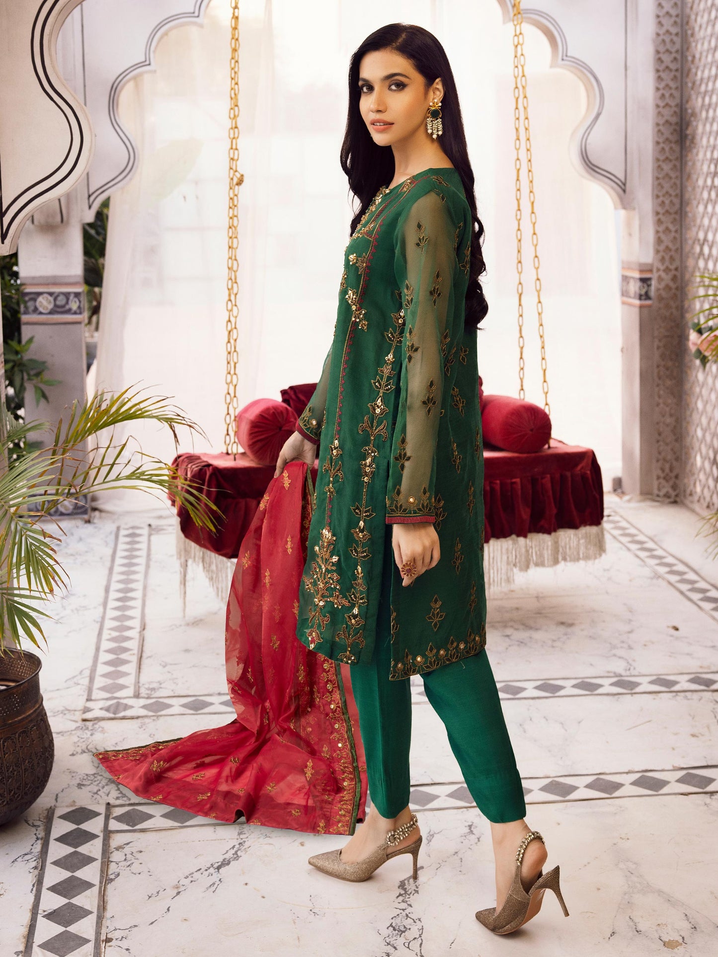 3 Piece Organza Suit-Embroidered (Pret)