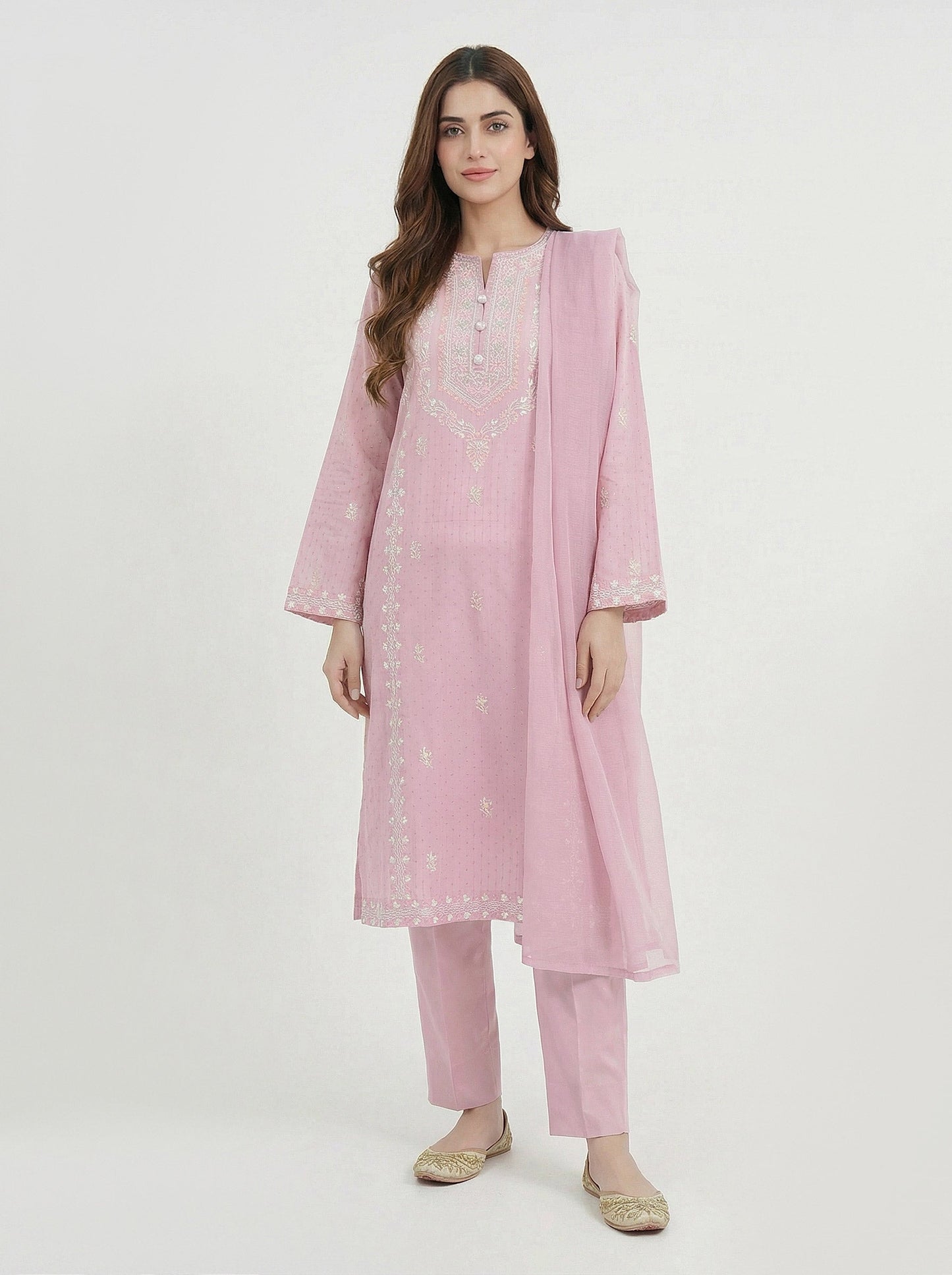 3 Piece Lawn Texture Suit- Embroidered (Pret)