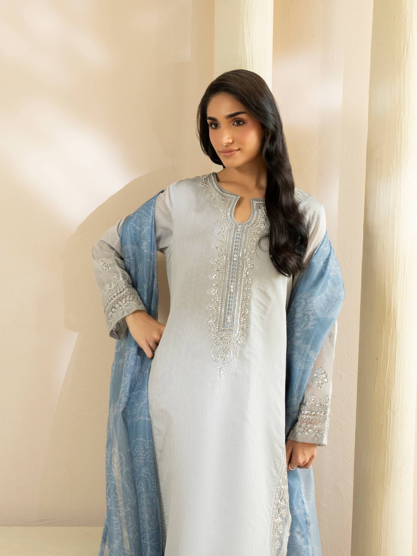 3-Piece Raw Silk Suit-Embroidered (Pret)