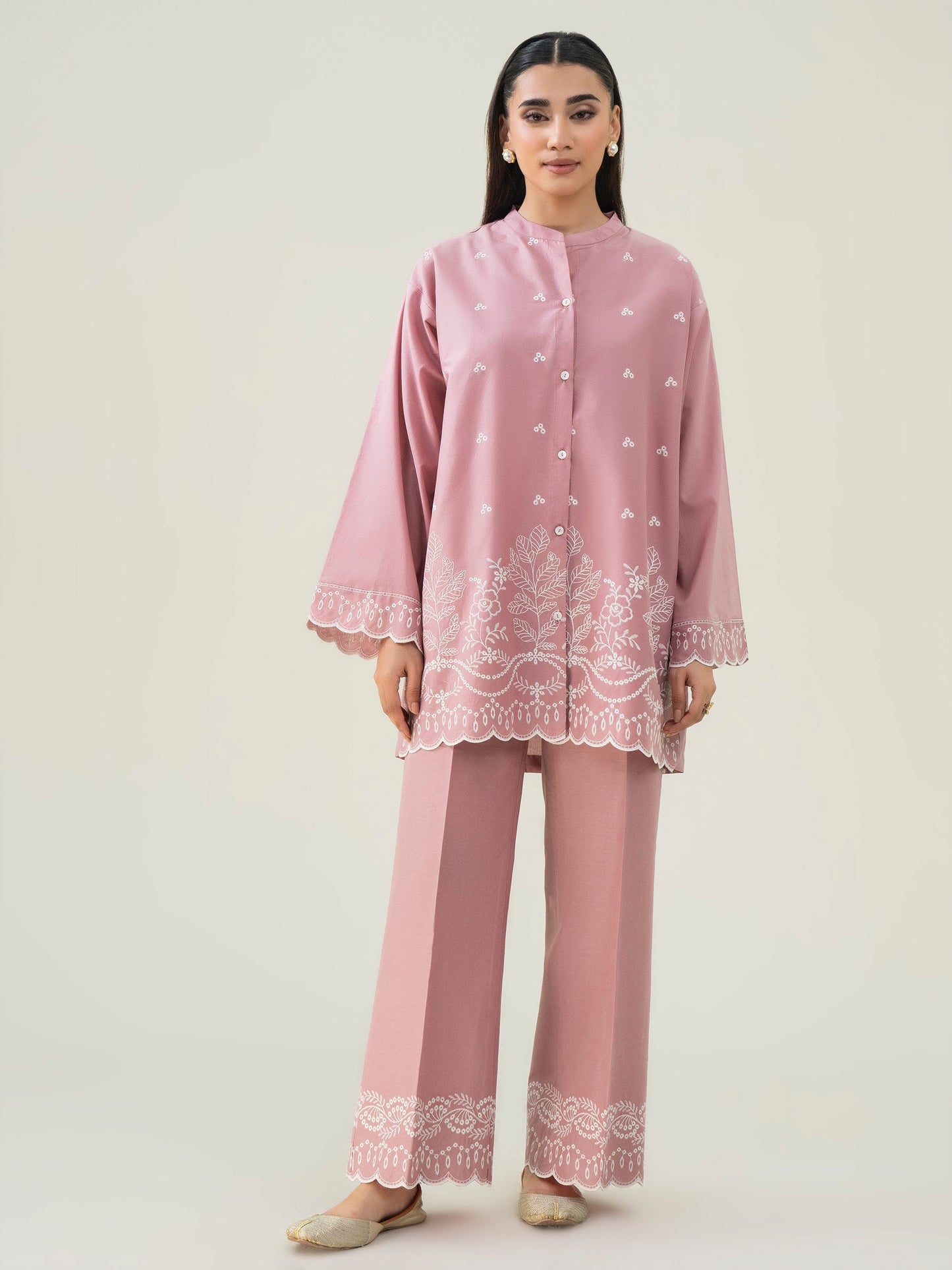 Cambric Co-Ord Set-Embroidered (Pret)