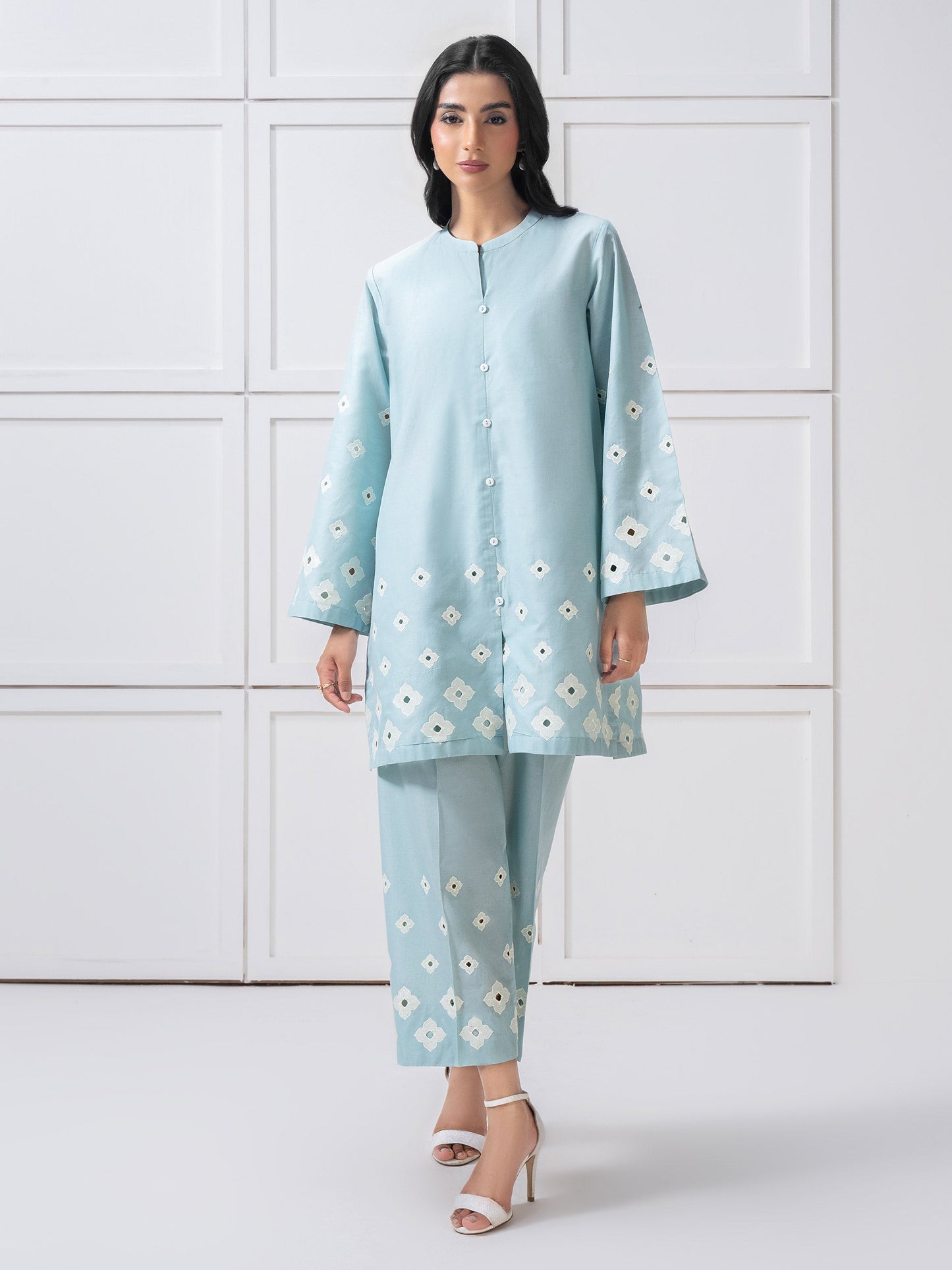 Cambric Co-Ord Set-Embroidered (Pret)