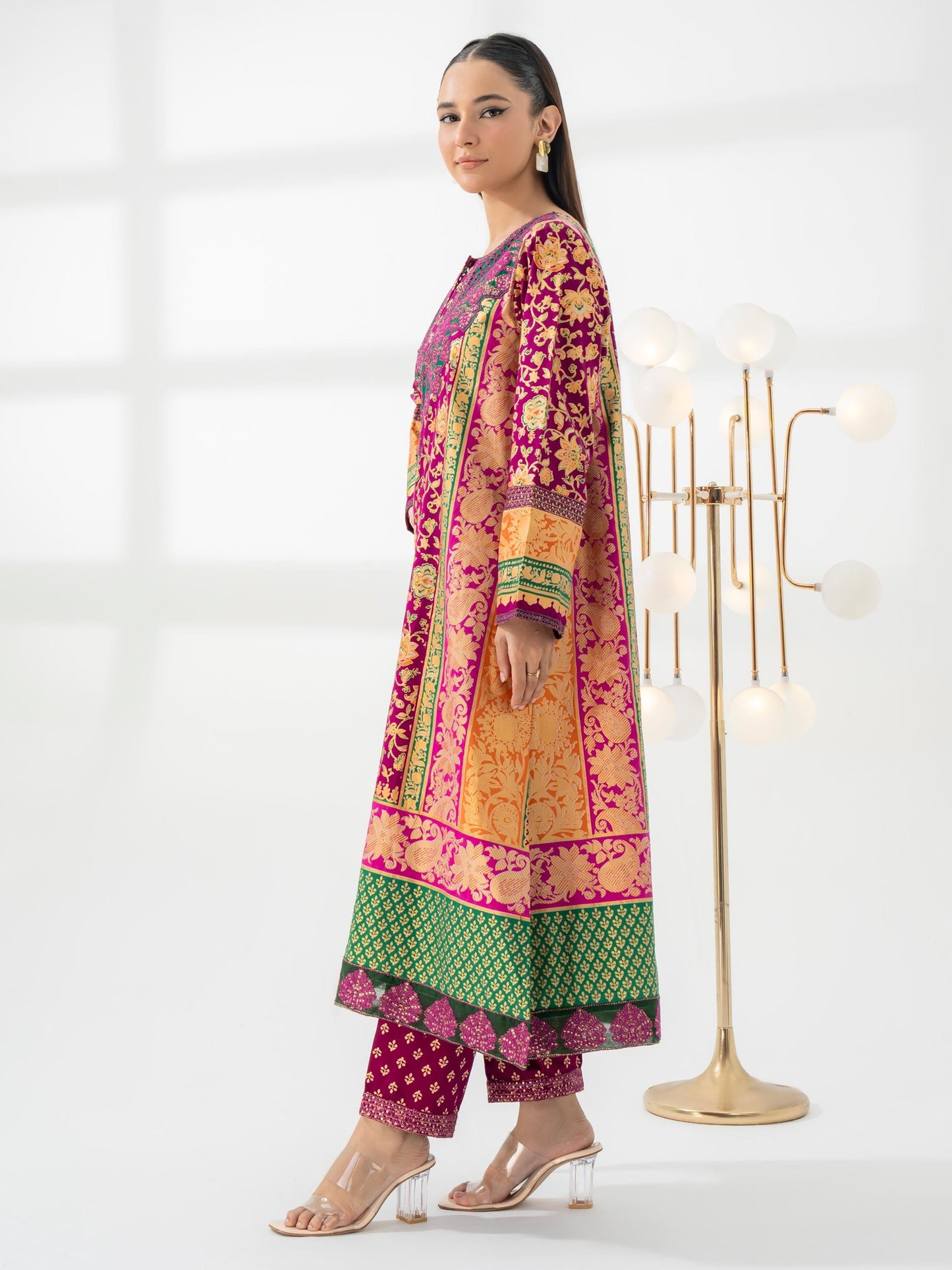 2 Piece Satin Suit-Embroidered (Pret)