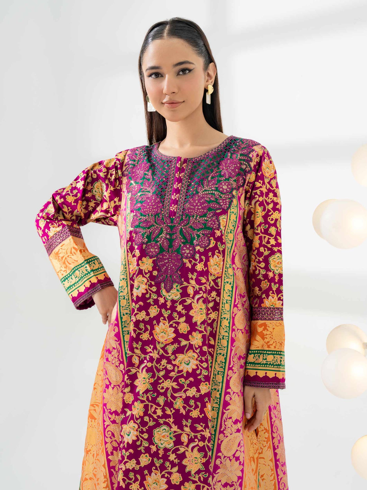 2 Piece Satin Suit-Embroidered (Pret)