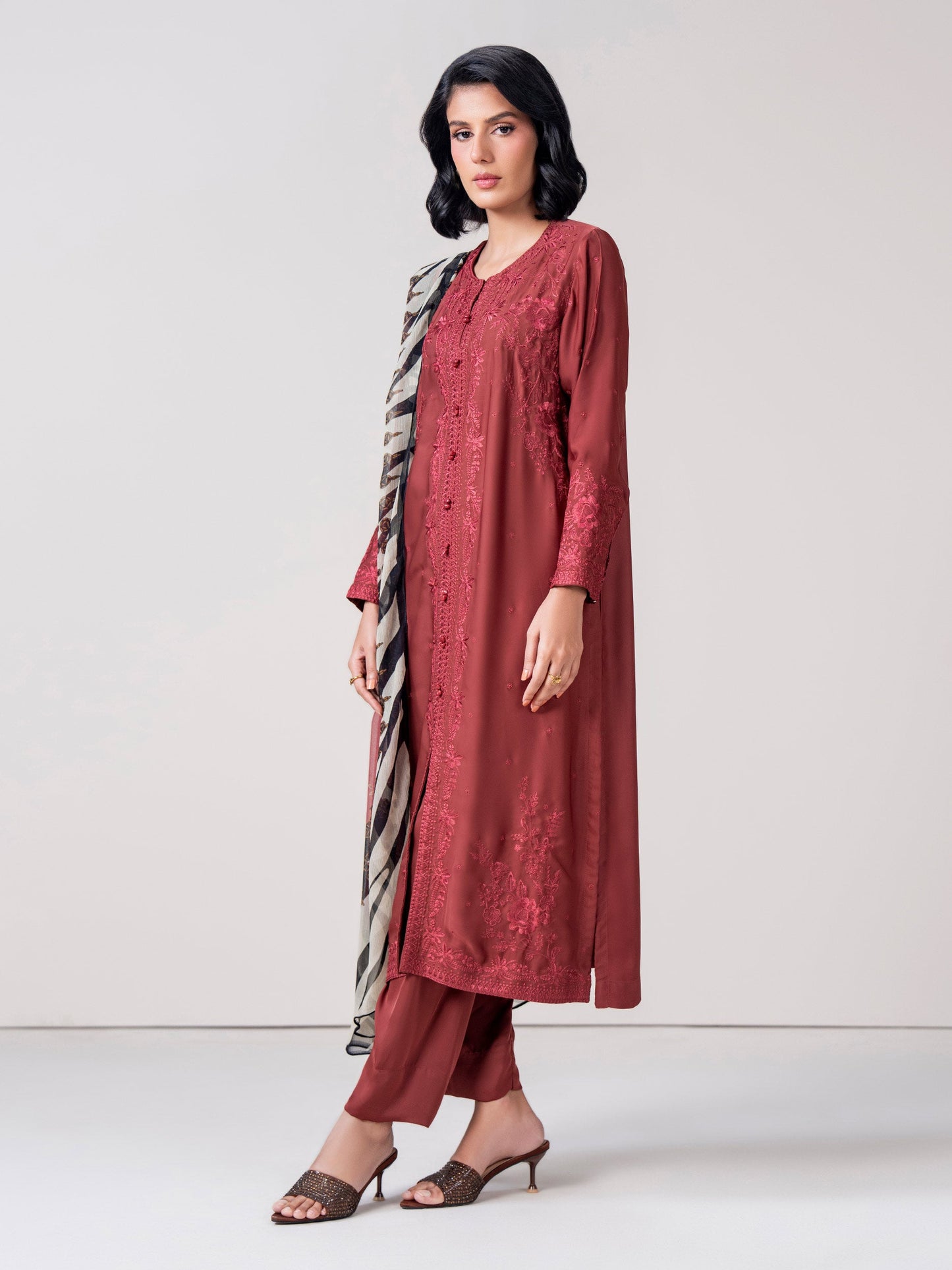 3 Piece Silk Suit- Embroidered (Pret)