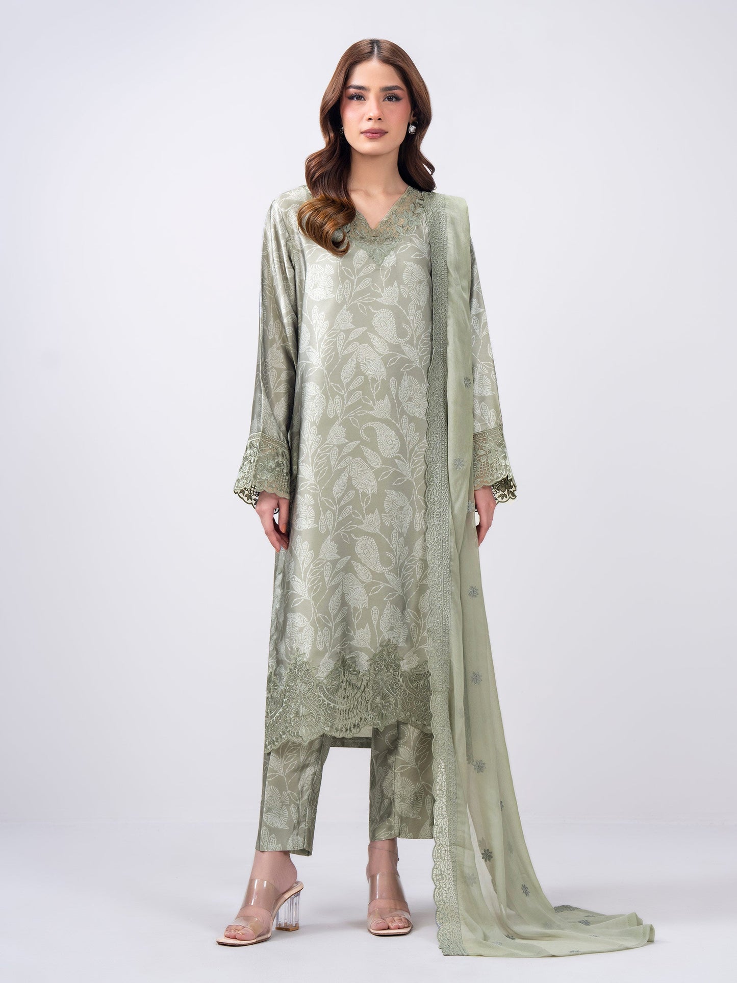 3 Piece Silk Suit- Embroidered (Pret)
