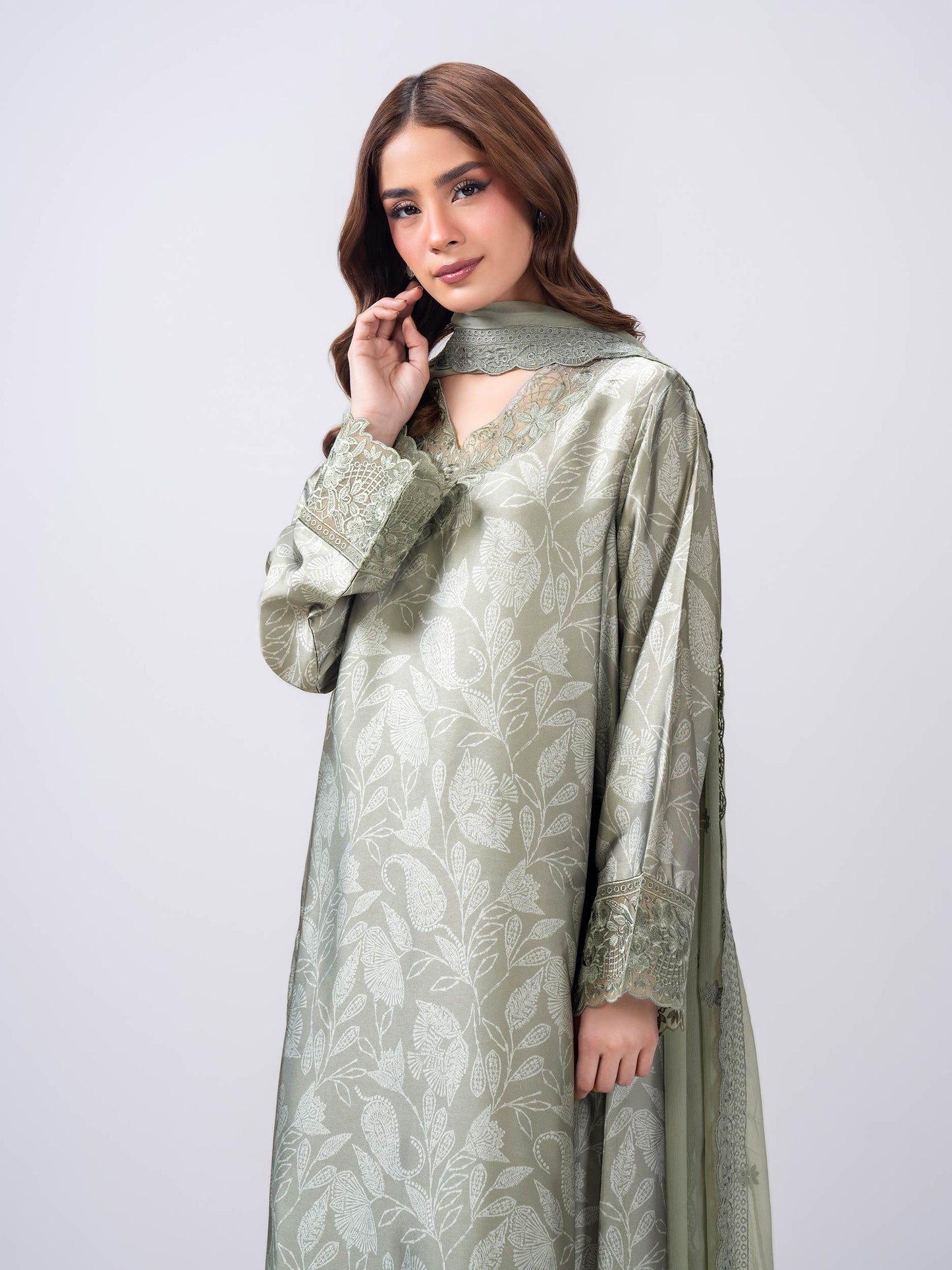 3 Piece Silk Suit- Embroidered (Pret)