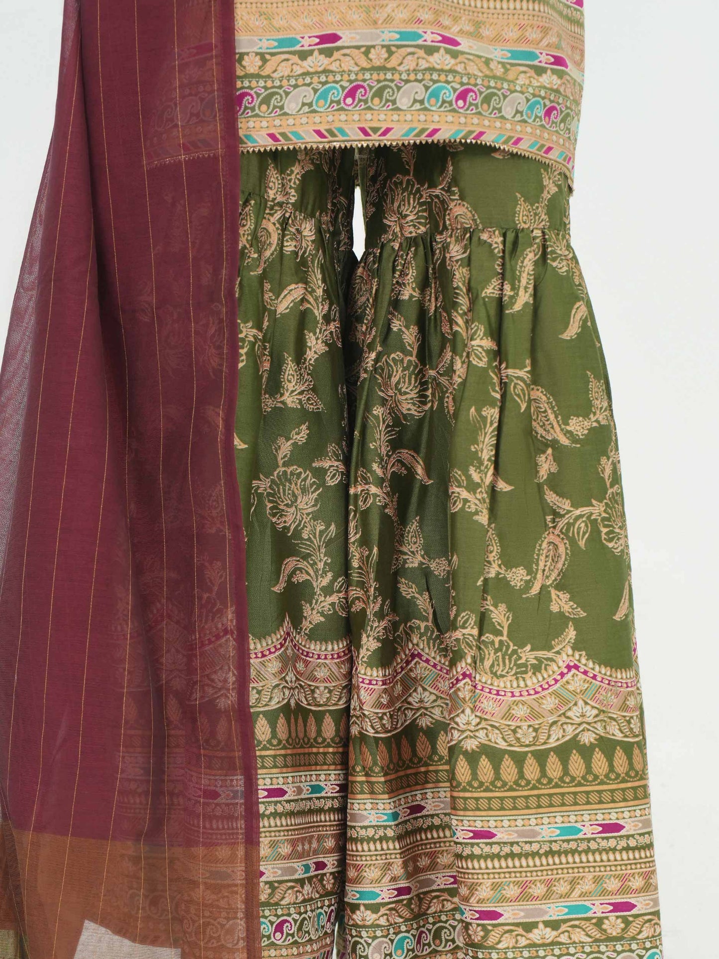 3 Piece Satin Suit- Embroidered (Pret)