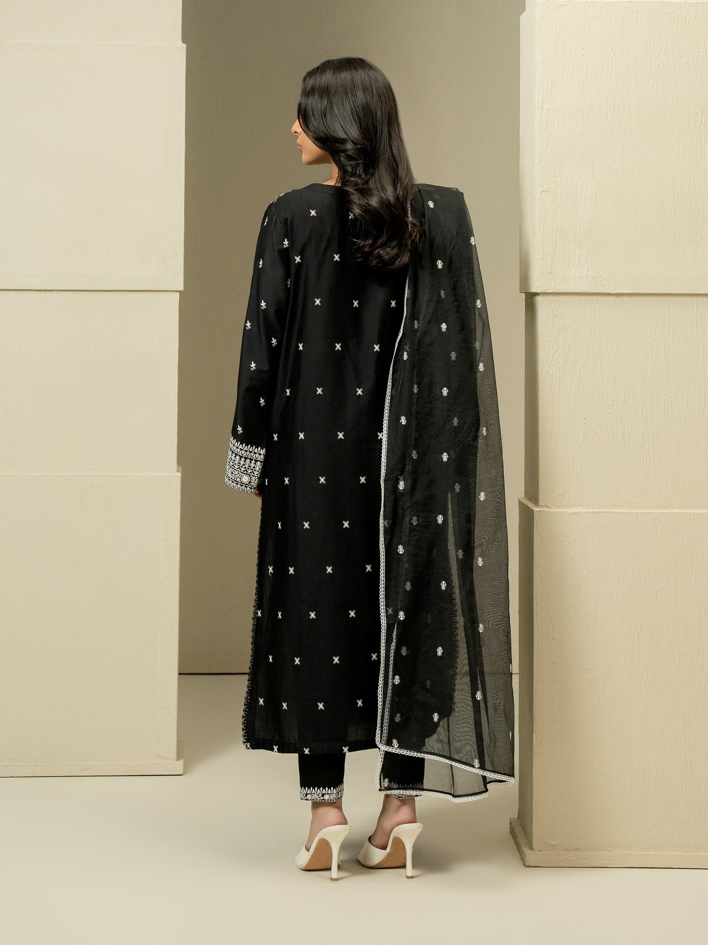 3 Piece Satin Suit-Embroidered (Pret)