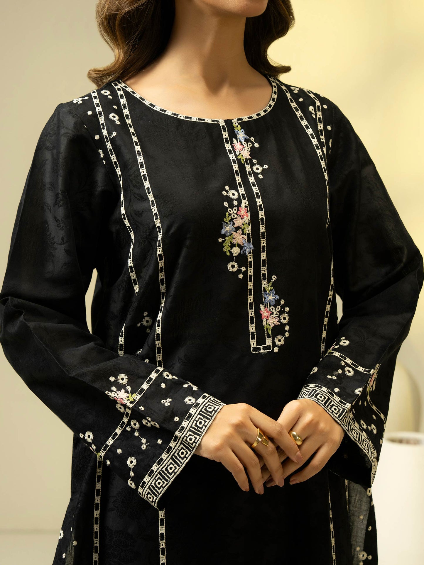 2 Piece Jacquard Suit-Embroidered (Pret)