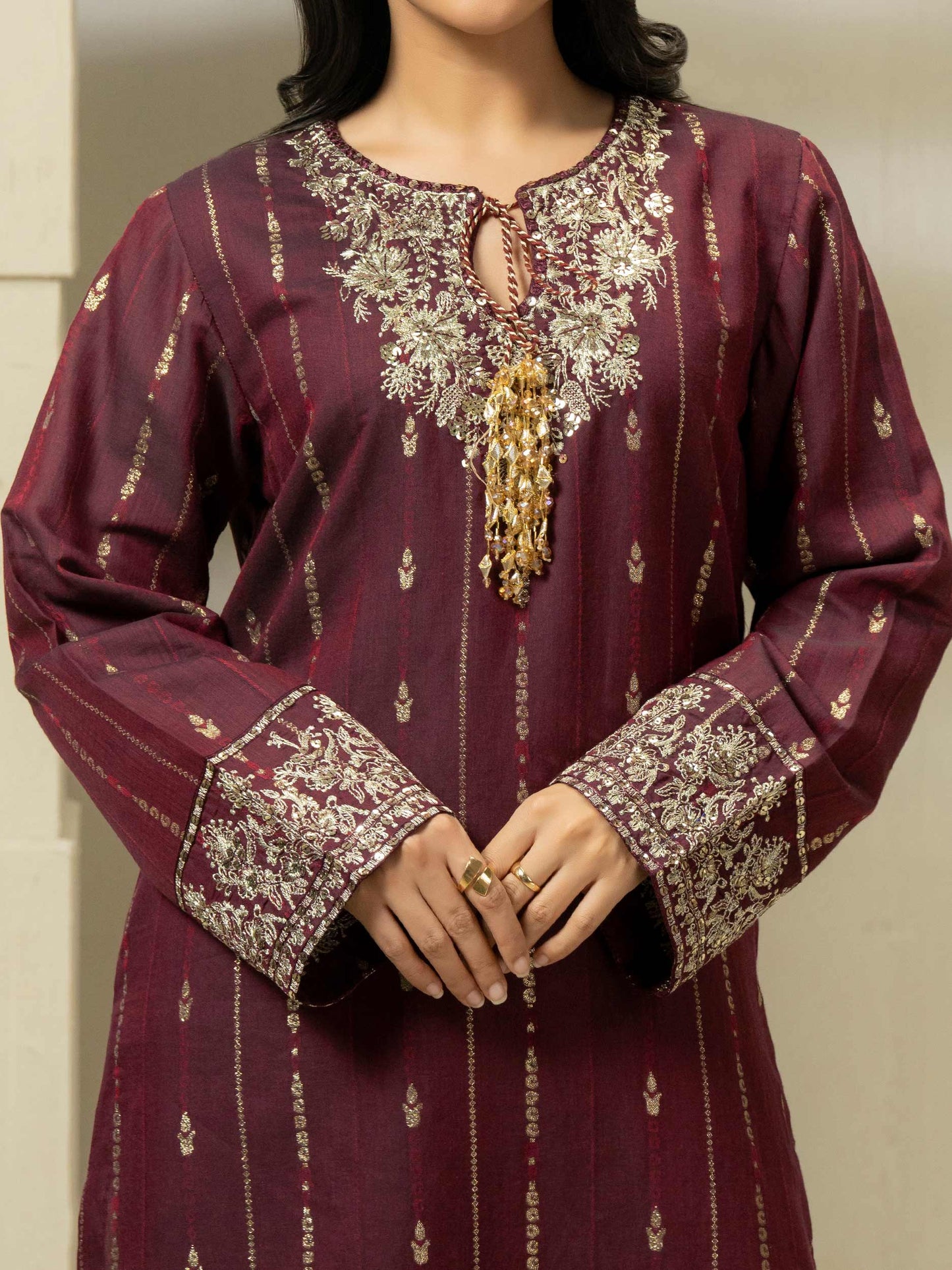 2 Piece Jacquard Suit-Embroidered (Pret)