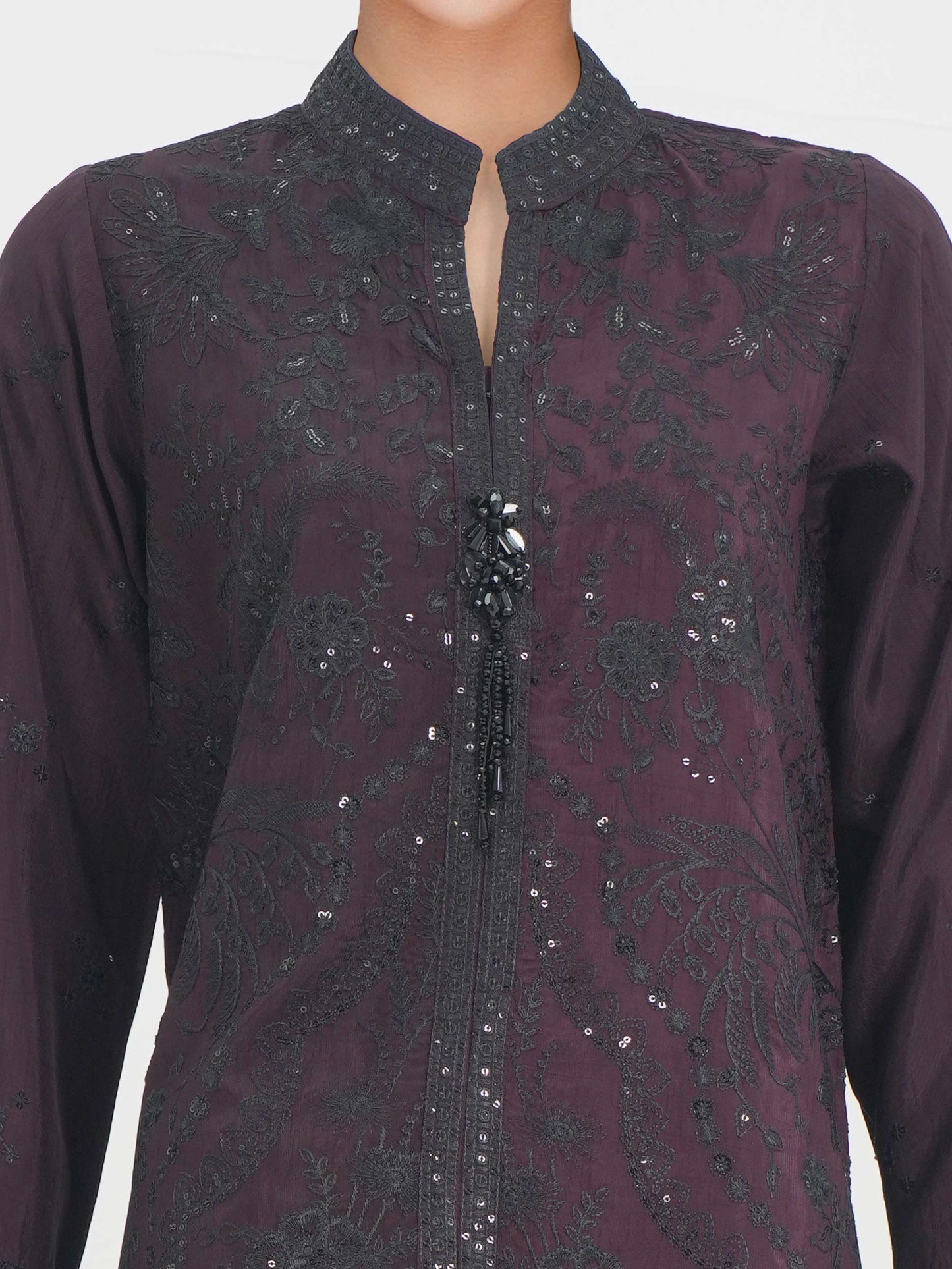 2 Piece Raw Silk Suit- Embroidered (Pret)