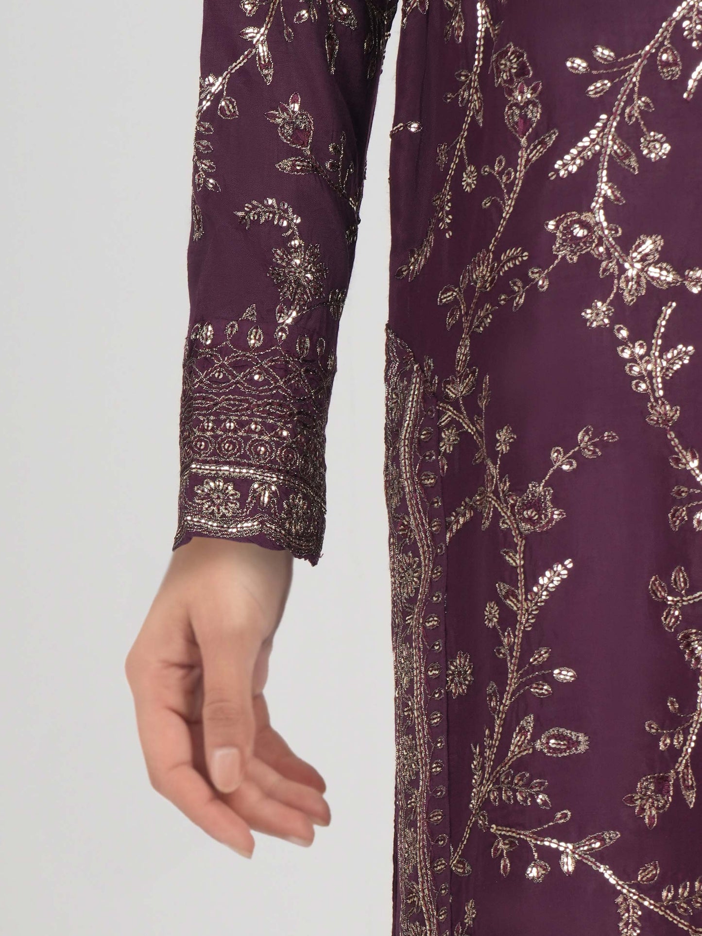 3 Piece Raw Silk Suit- Embroidered (Pret)