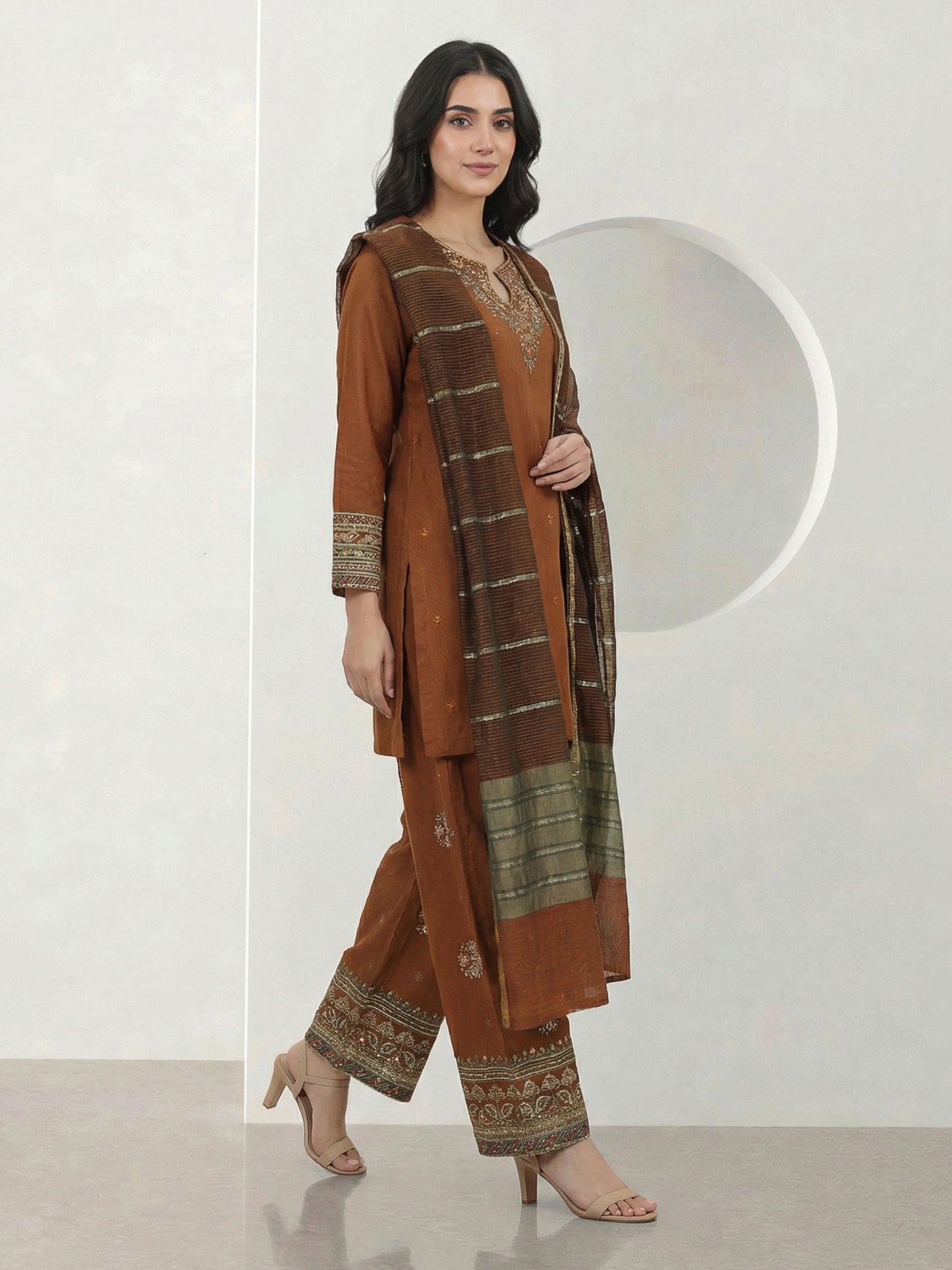 3 Piece Cotton Net Suit- Embroidered (Pret)