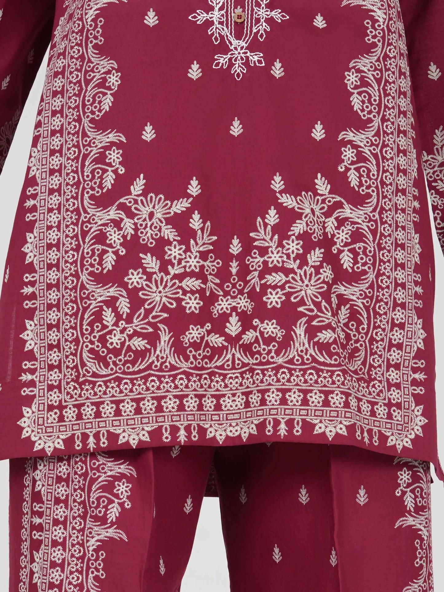 Lawn Slub Co-ord Set- Embroidered