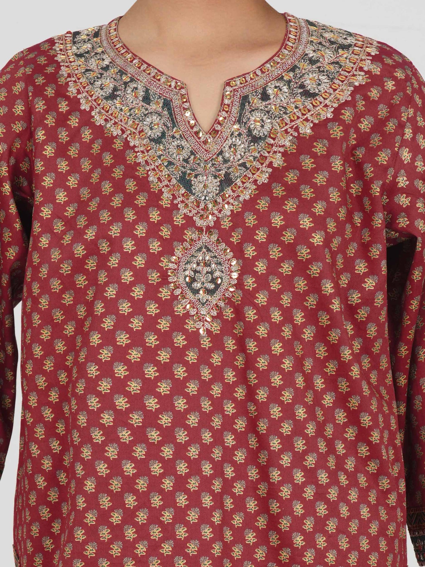 2 Piece Satin Suit- Embroidered (Pret)
