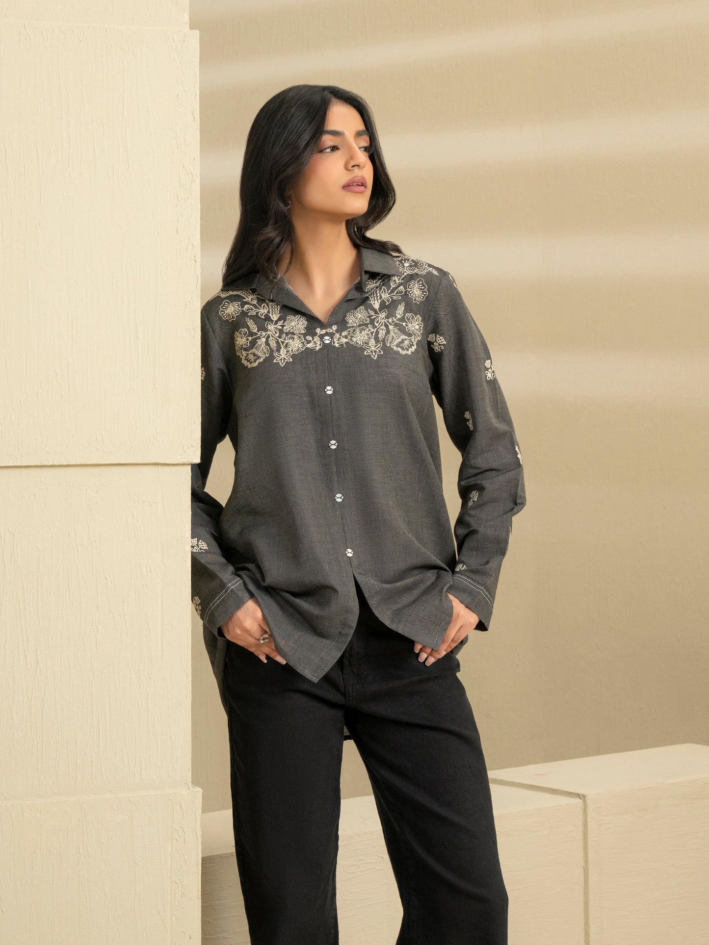 Denim Kurti-Embroidered (Pret)