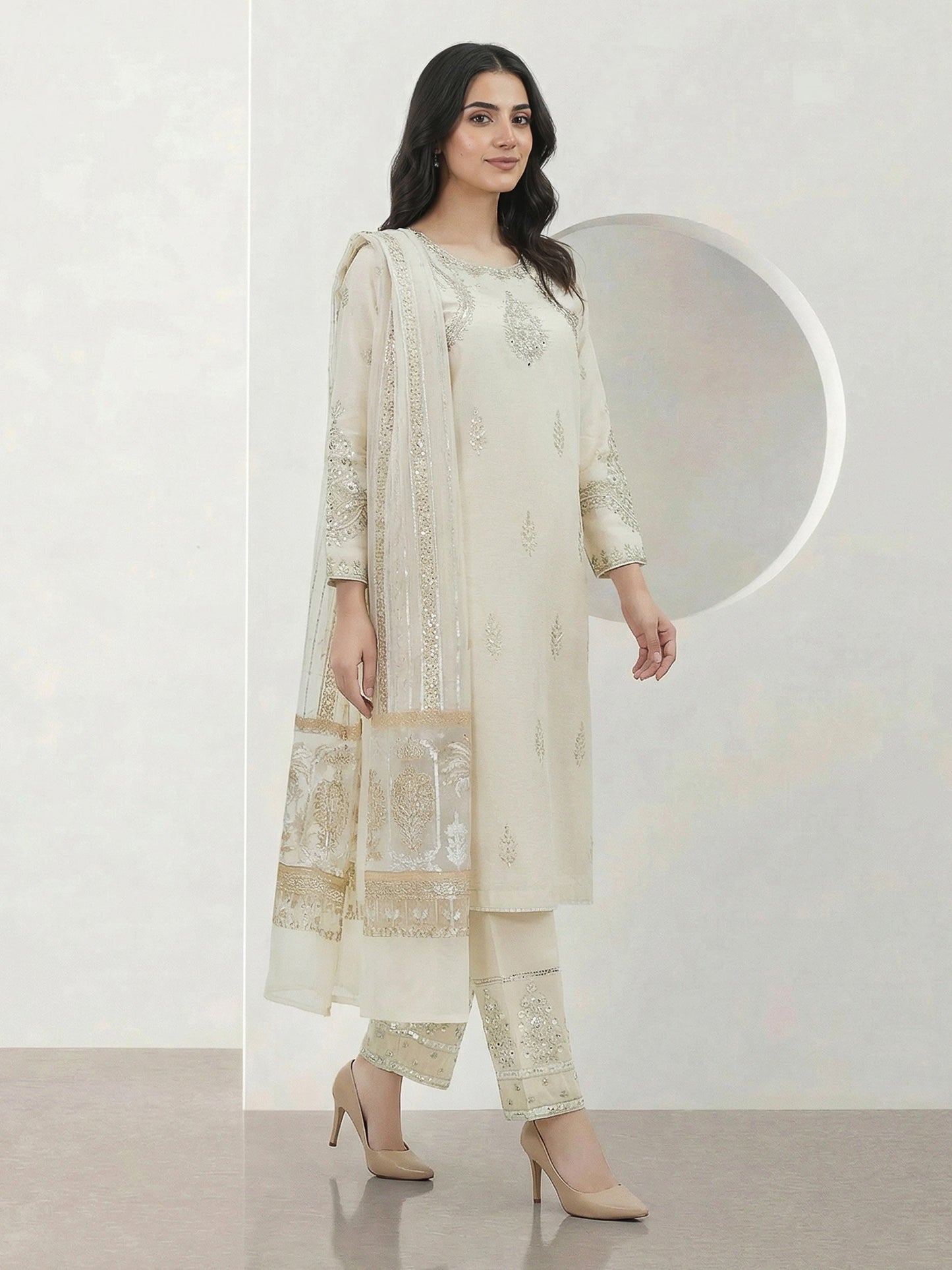 3 Piece Special Jacquard Suit- Embroidered (Pret)