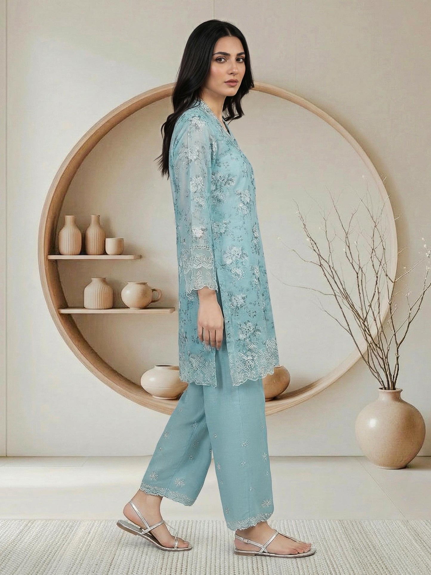 2 Piece Cambric Suit- Embroidered (Pret)