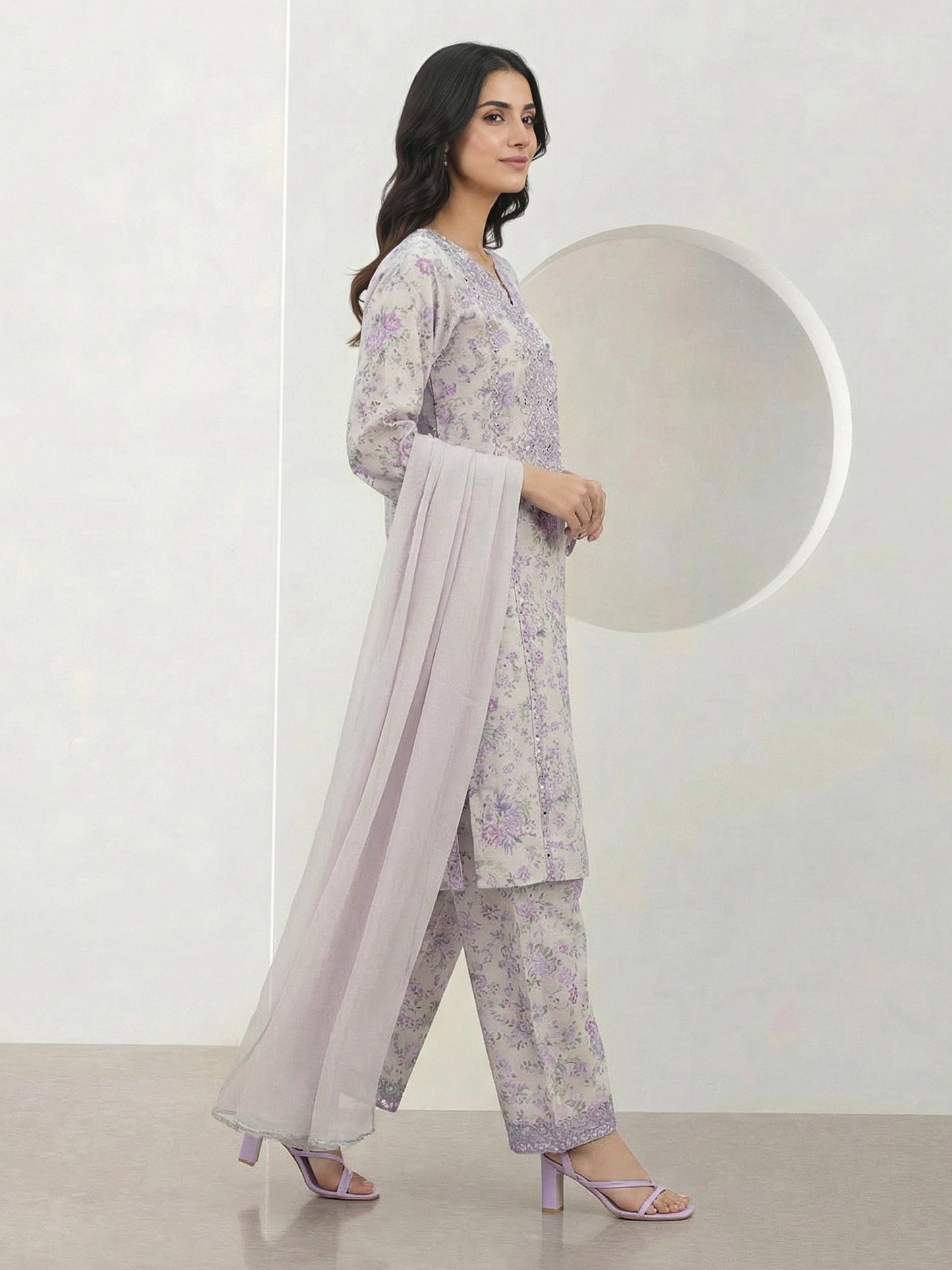3-Piece Satin Suit-Embroidered (Pret)