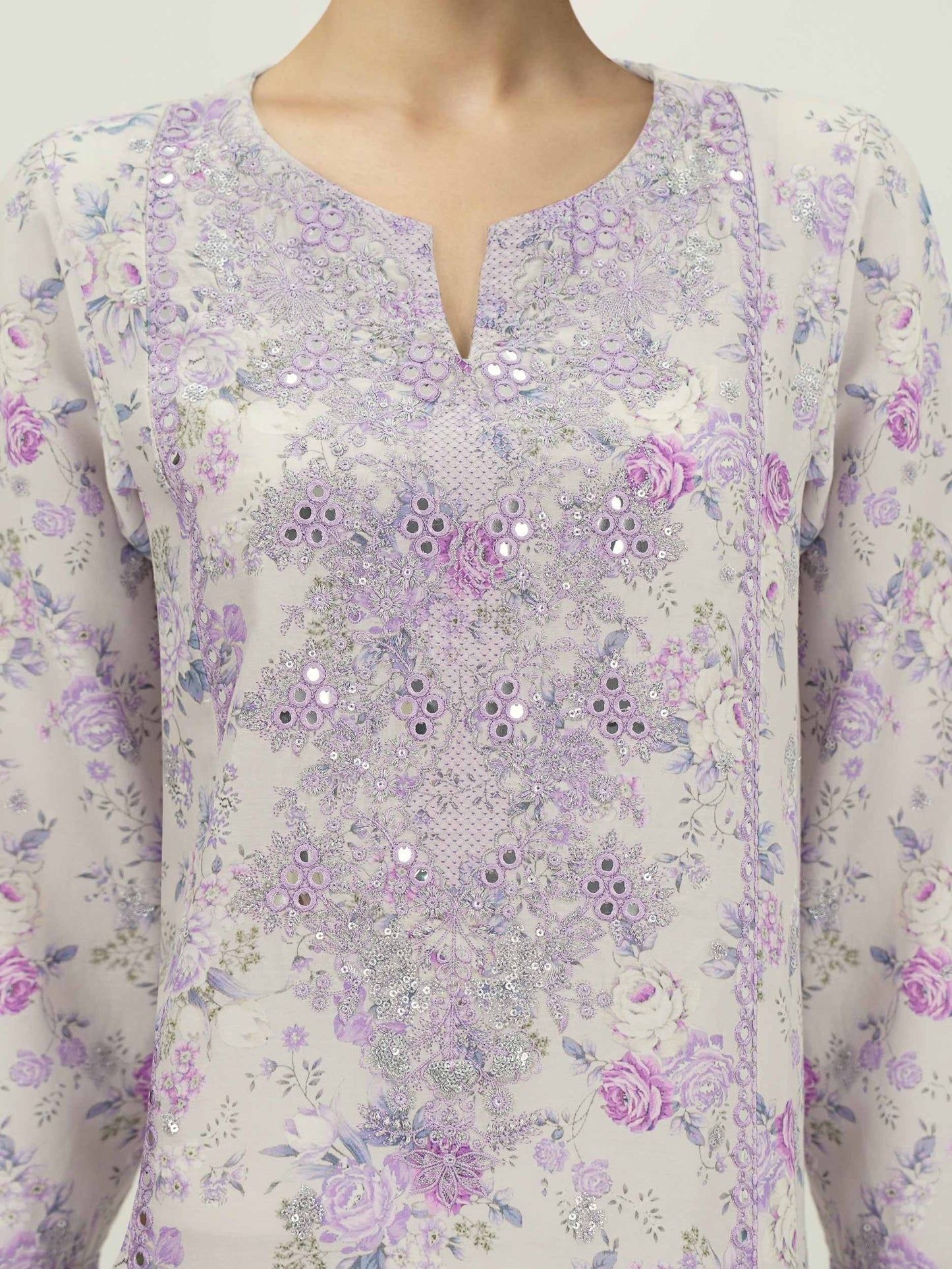 3-Piece Satin Suit-Embroidered (Pret)