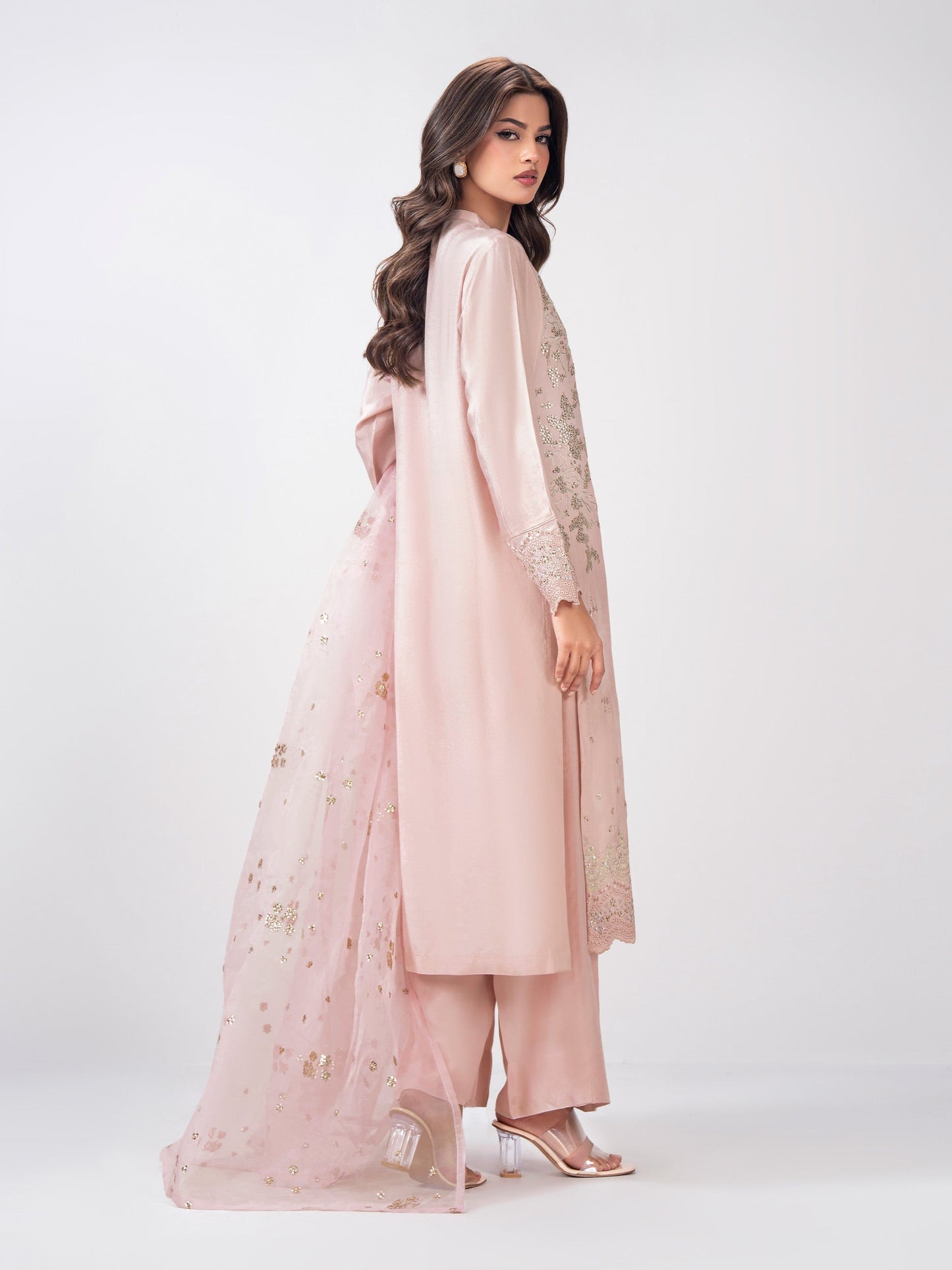 3 Piece Oak Silk Suit- Embroidered (Pret)