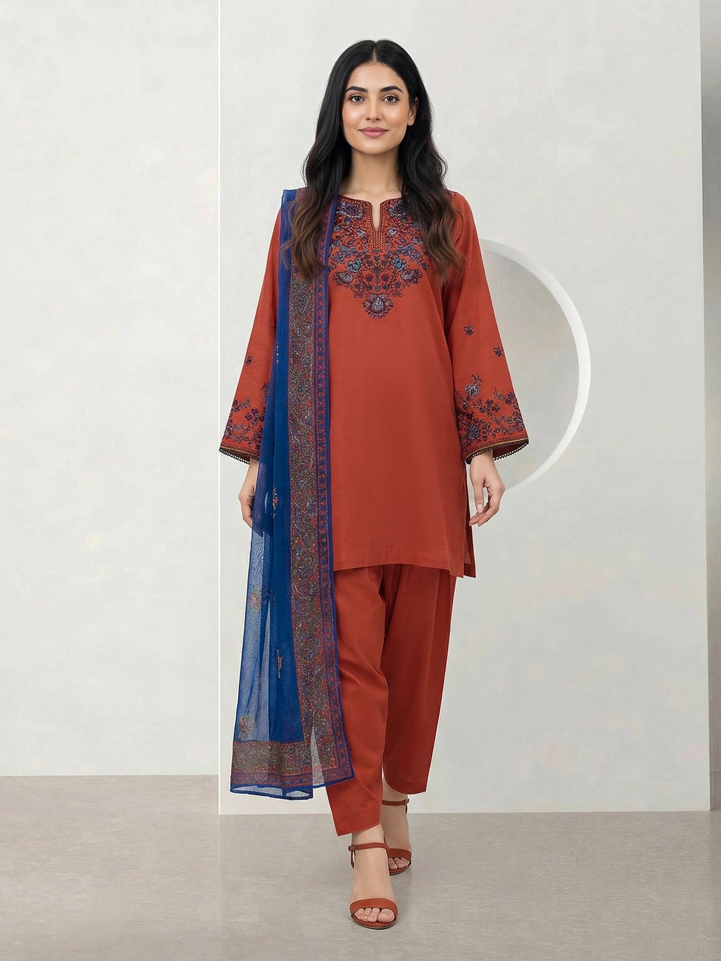 3 Piece Dobby Suit- Embroidered (Pret)