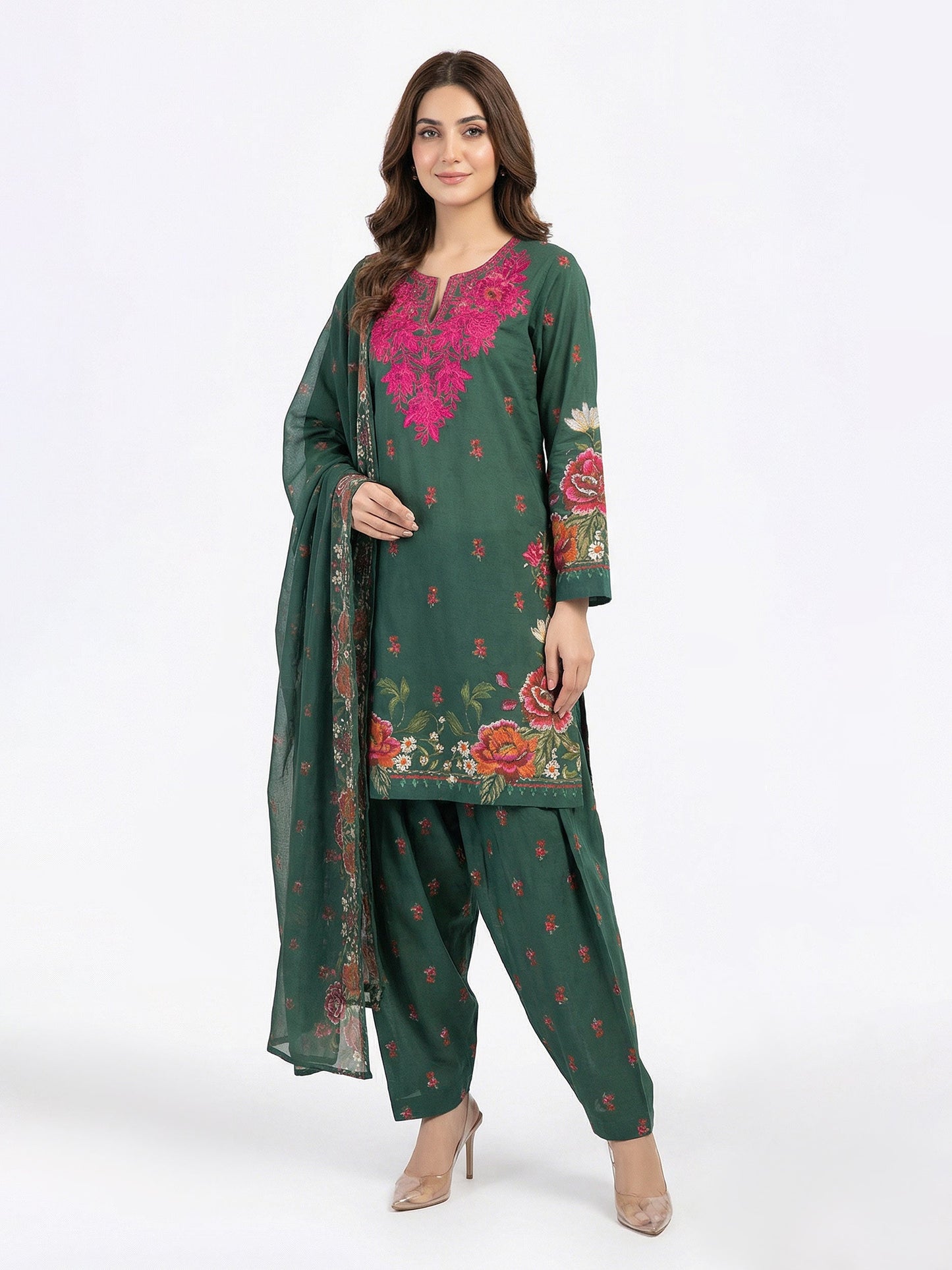 3 Piece Lawn- Embroidered (Pret)
